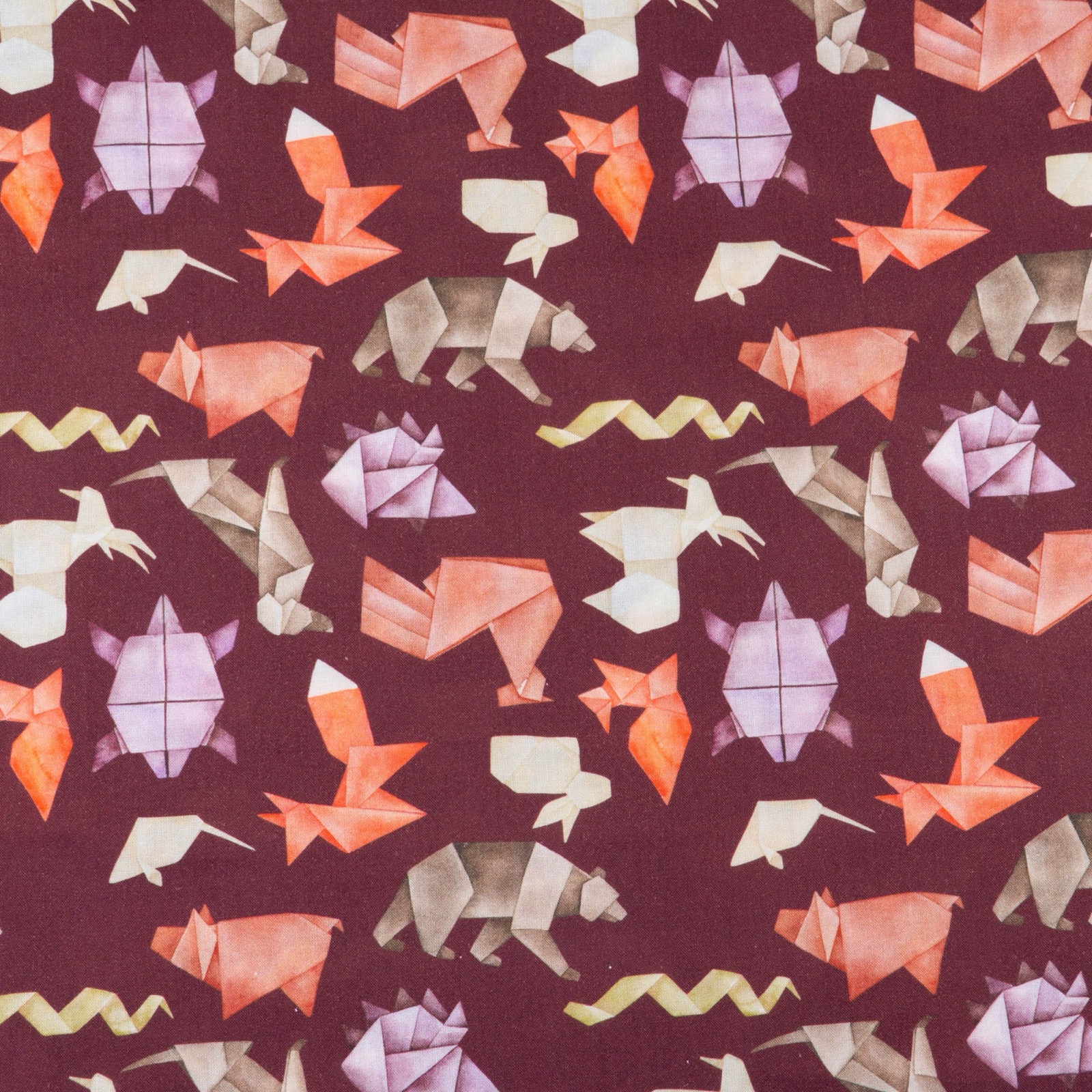 Weicher Baumwollstoff, Cretonne, dunkelrot, hellgelb, flieder hell, abstrakt gemustert, Tiermotive – Bild 4