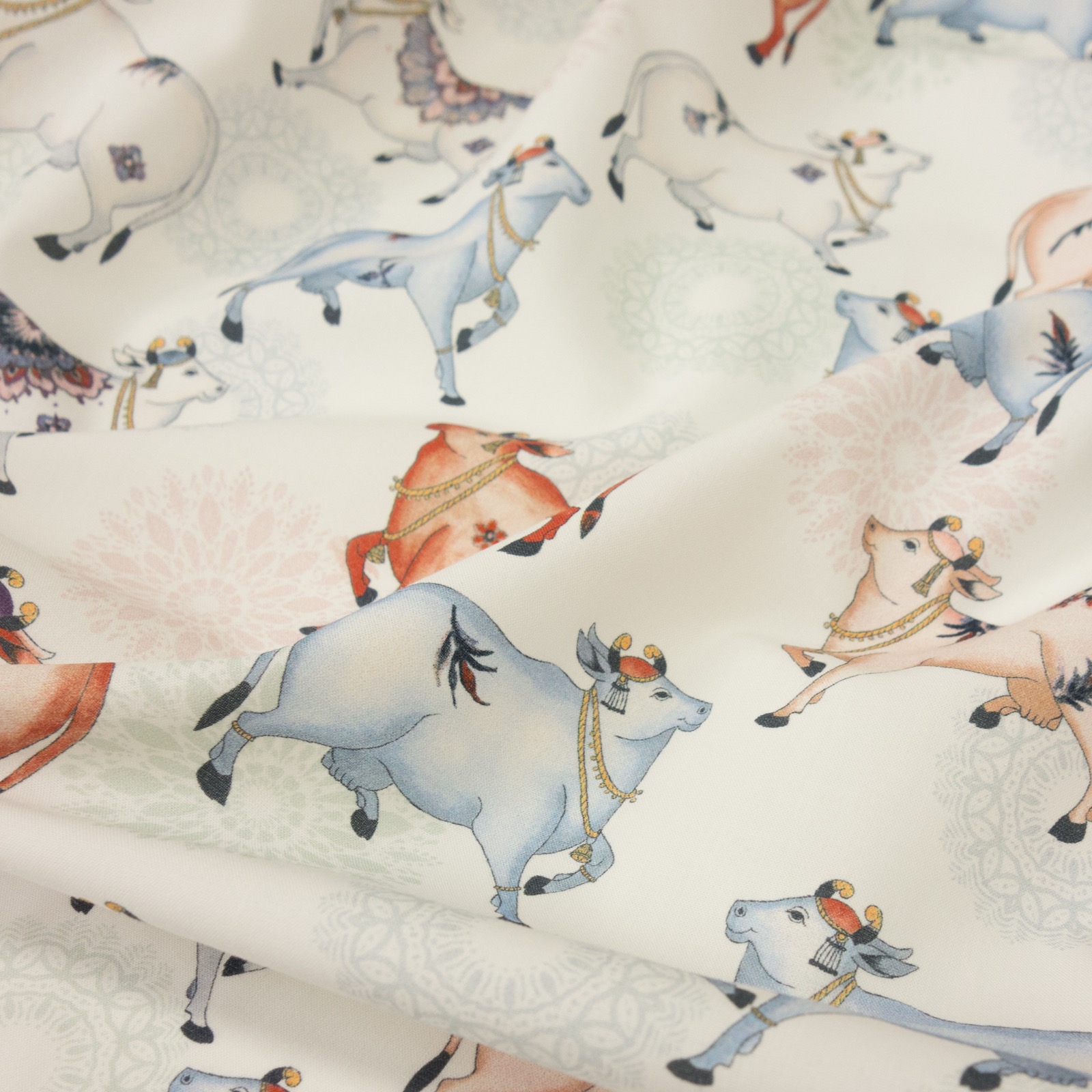 Leichter Baumwollstoff, Popeline, terracotta, offwhite, pastellblau, rosé, Tiermotive – Bild 3