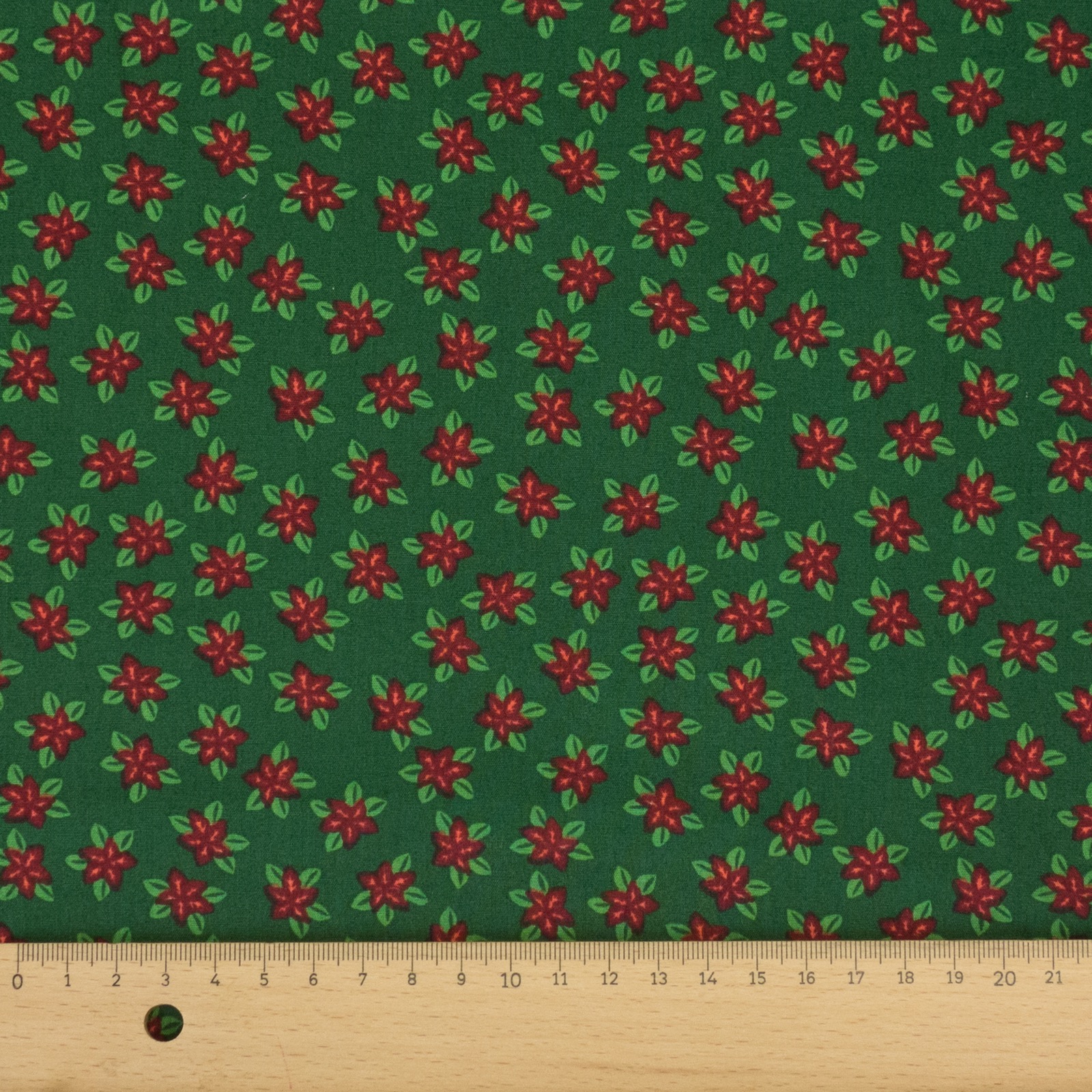 Baumwollstoff, Popeline, dunkelblau, rottöne, grüntöne, Weihnachtsmotive – Bild 5