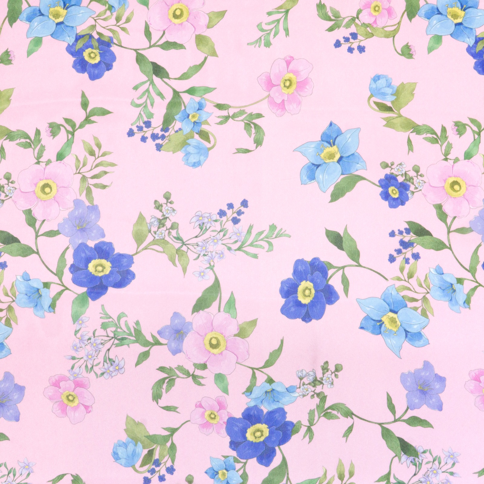 Viskosestoff, Crêpe, rosa, blautöne, grüntöne, florale Motive – Bild 4