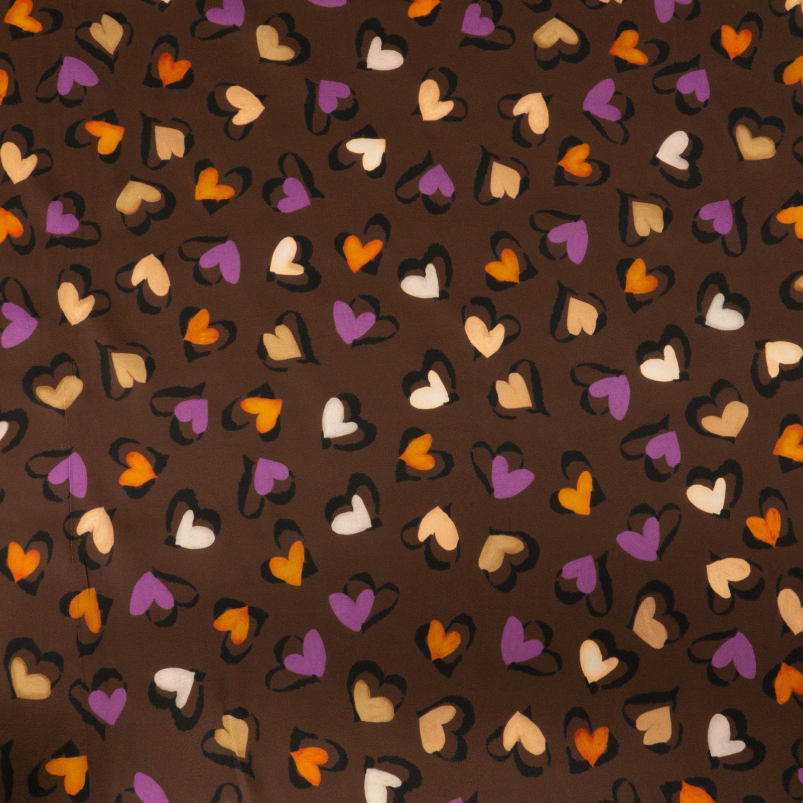 Viskosestoff, Satin, brauntöne, lila, orange, schwarz, grafisch gemustert – Bild 4