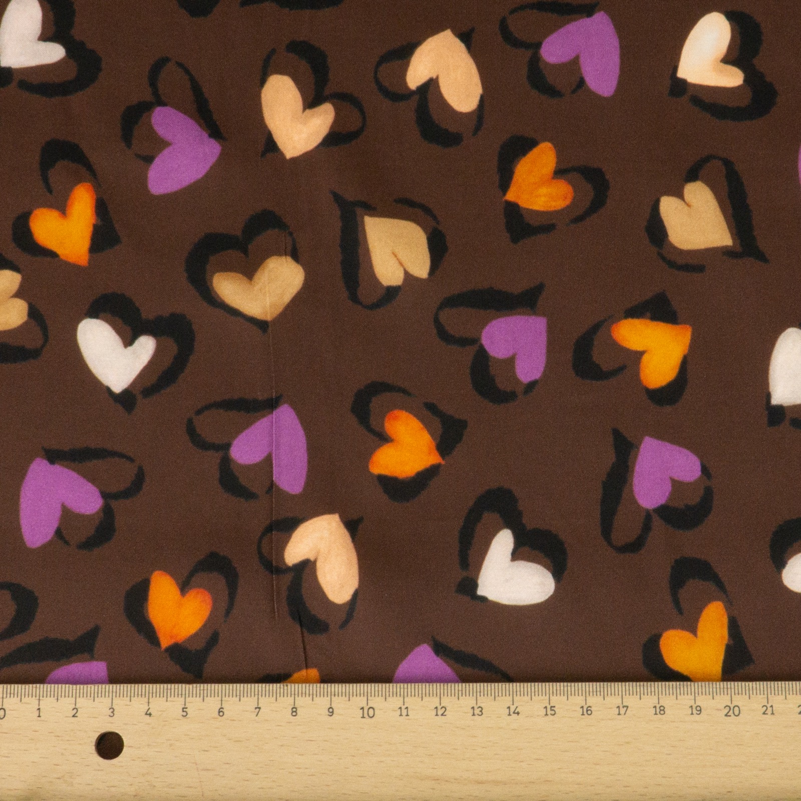 Viskosestoff, Satin, brauntöne, lila, orange, schwarz, grafisch gemustert – Bild 5