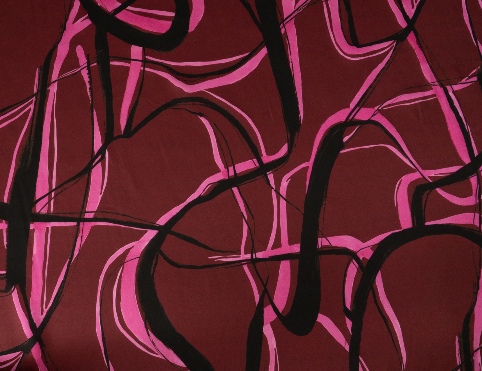 Satin, abstrakt gemustert, bordeaux, pink, schwarz