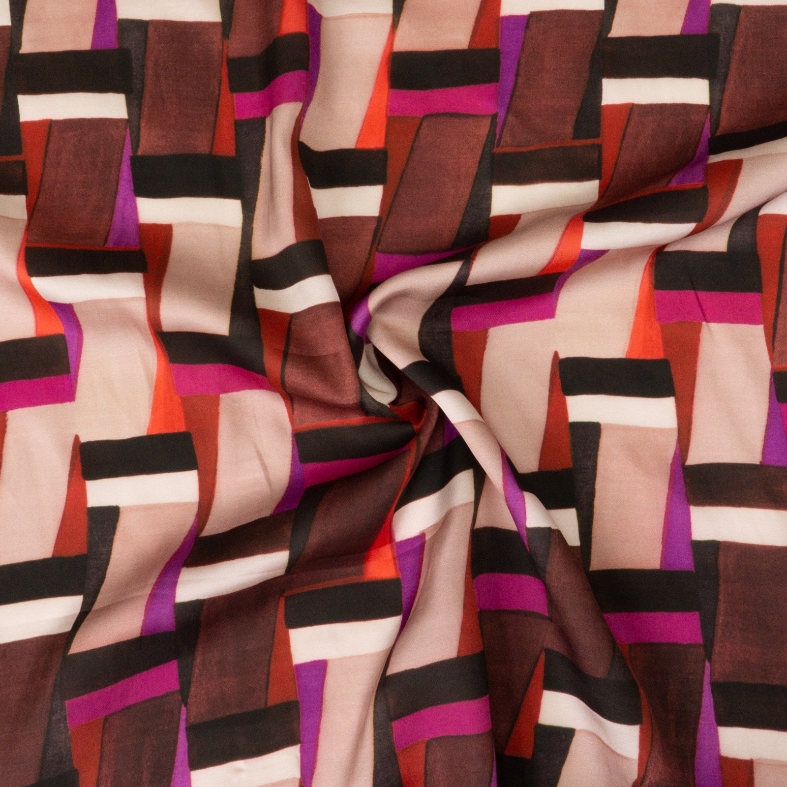 Satin, grafisch gemustert, koralle, magenta, rottöne, schwarz