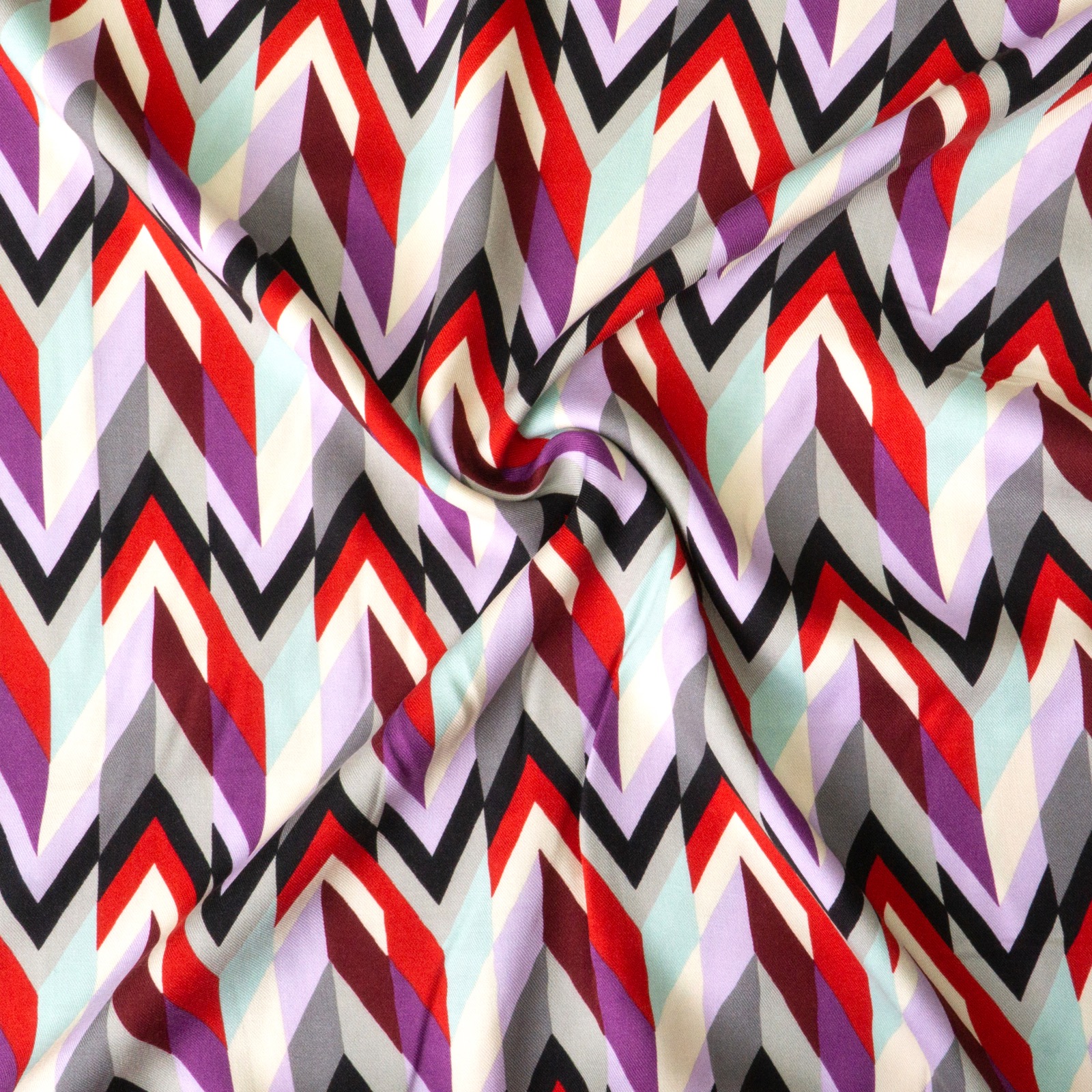Twill, grafisch gemustert, rot, schwarz, mint hell, flieder