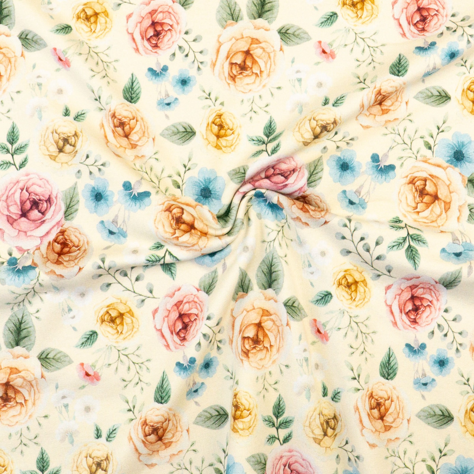 leichter Sweat, florale Motive, rosatöne, creme, blau, grün