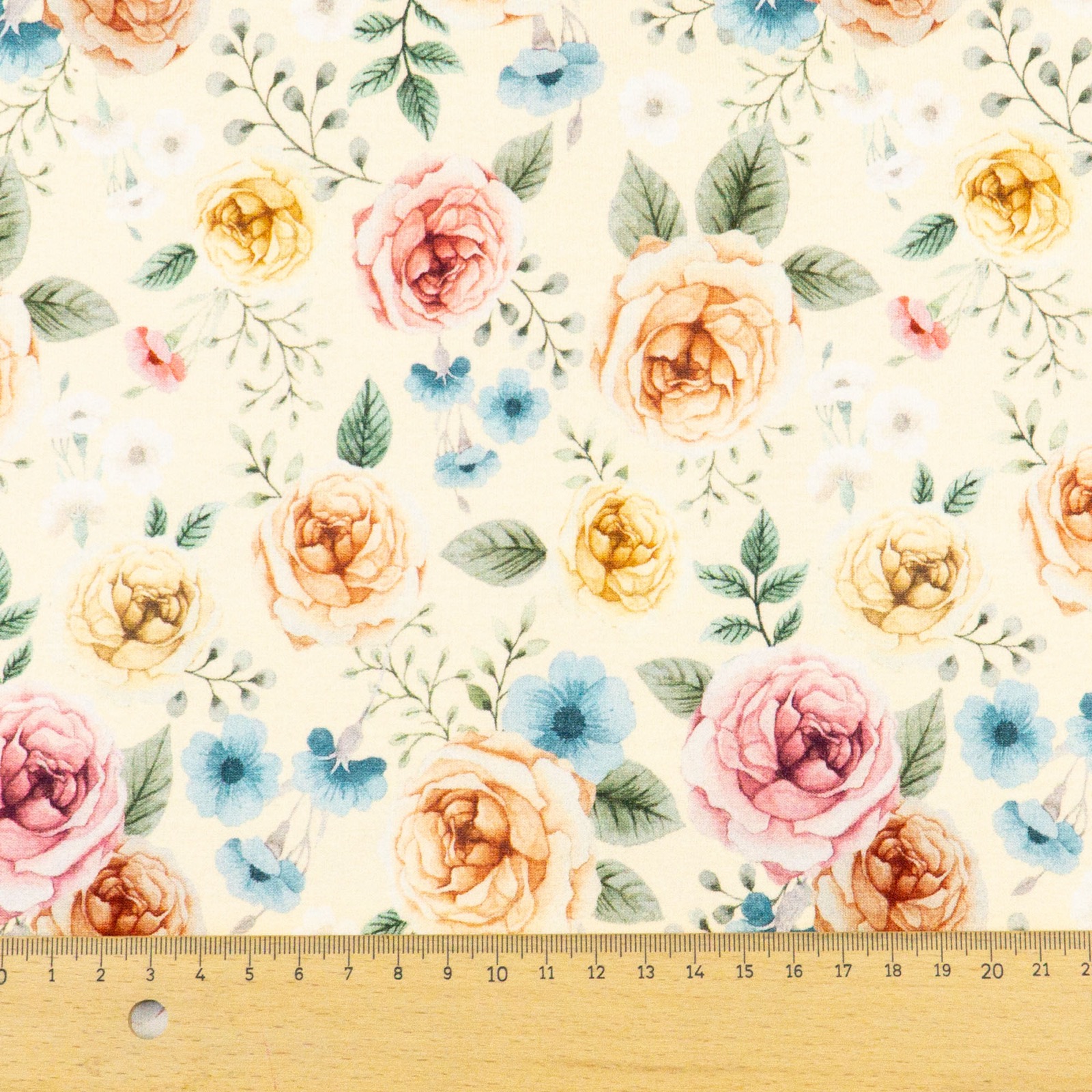 Leichter Sweatstoff, rosatöne, creme, blau, grün, florale Motive – Bild 5