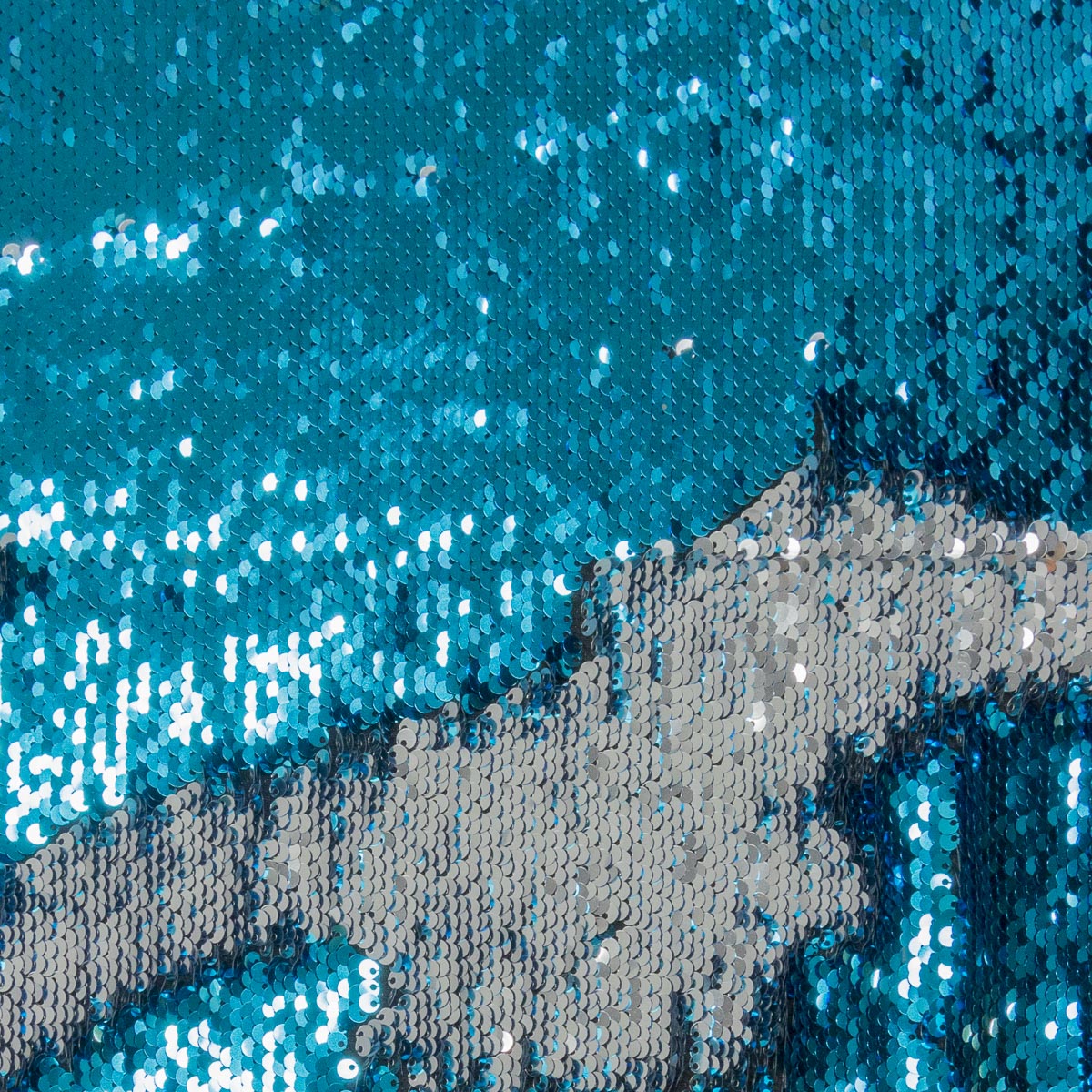 Wendepaillettenstoff, türkis, silber, bicolor, Glanzeffekt – Bild 4