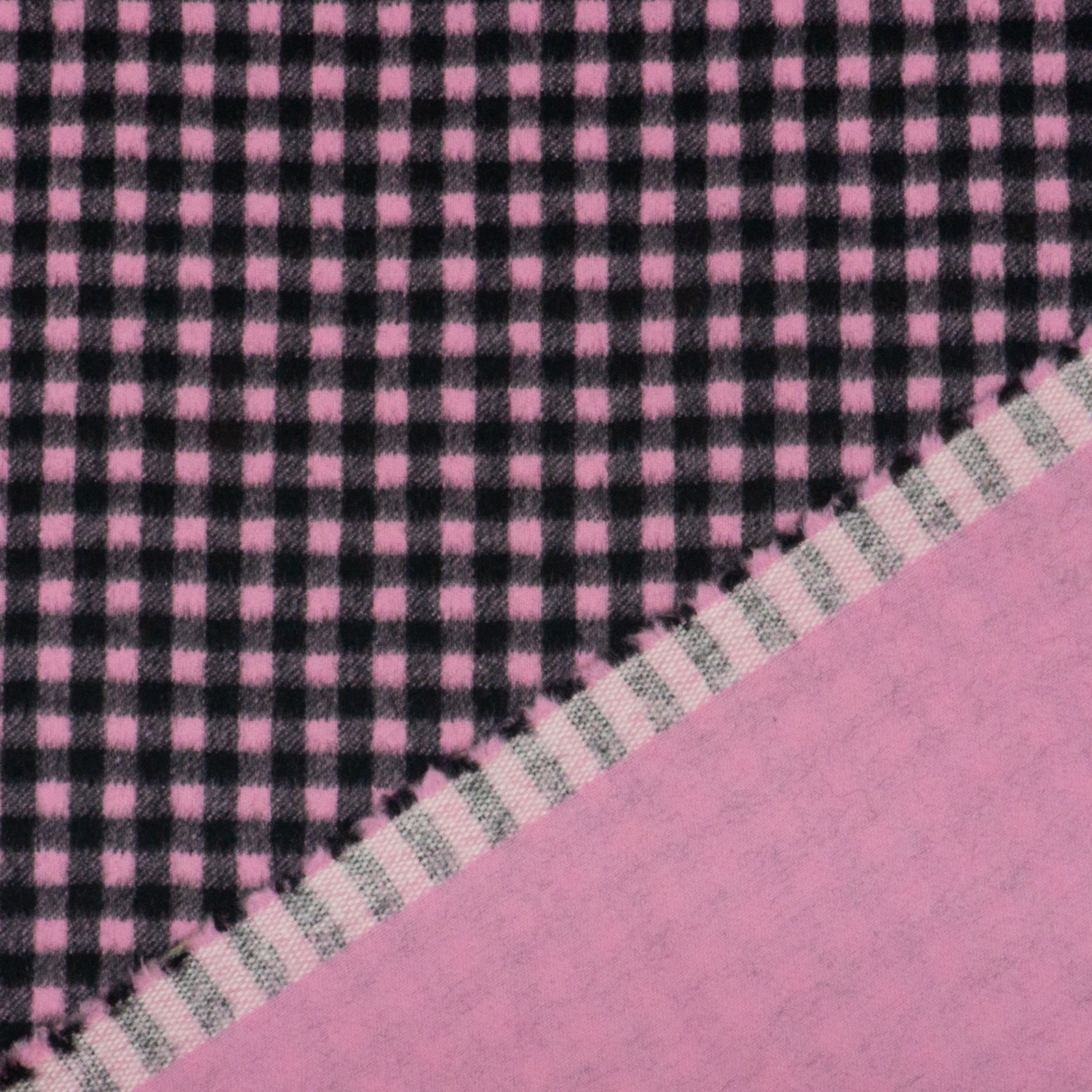 Wollstoff, Mantelvelour, rosa, schwarz, Karo, uni – Bild 4