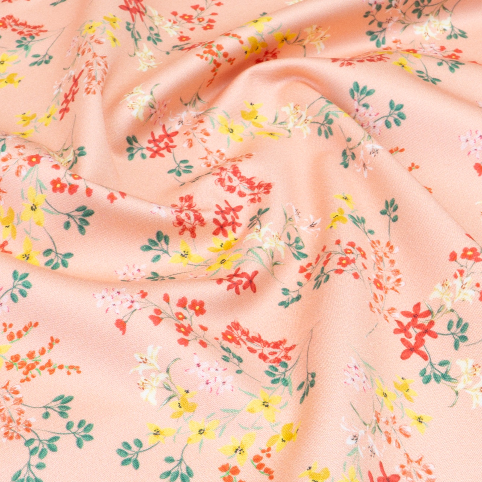 Baumwollstoff, Satin, rosa, gelb, grün, rot, Milles Fleures – Bild 3