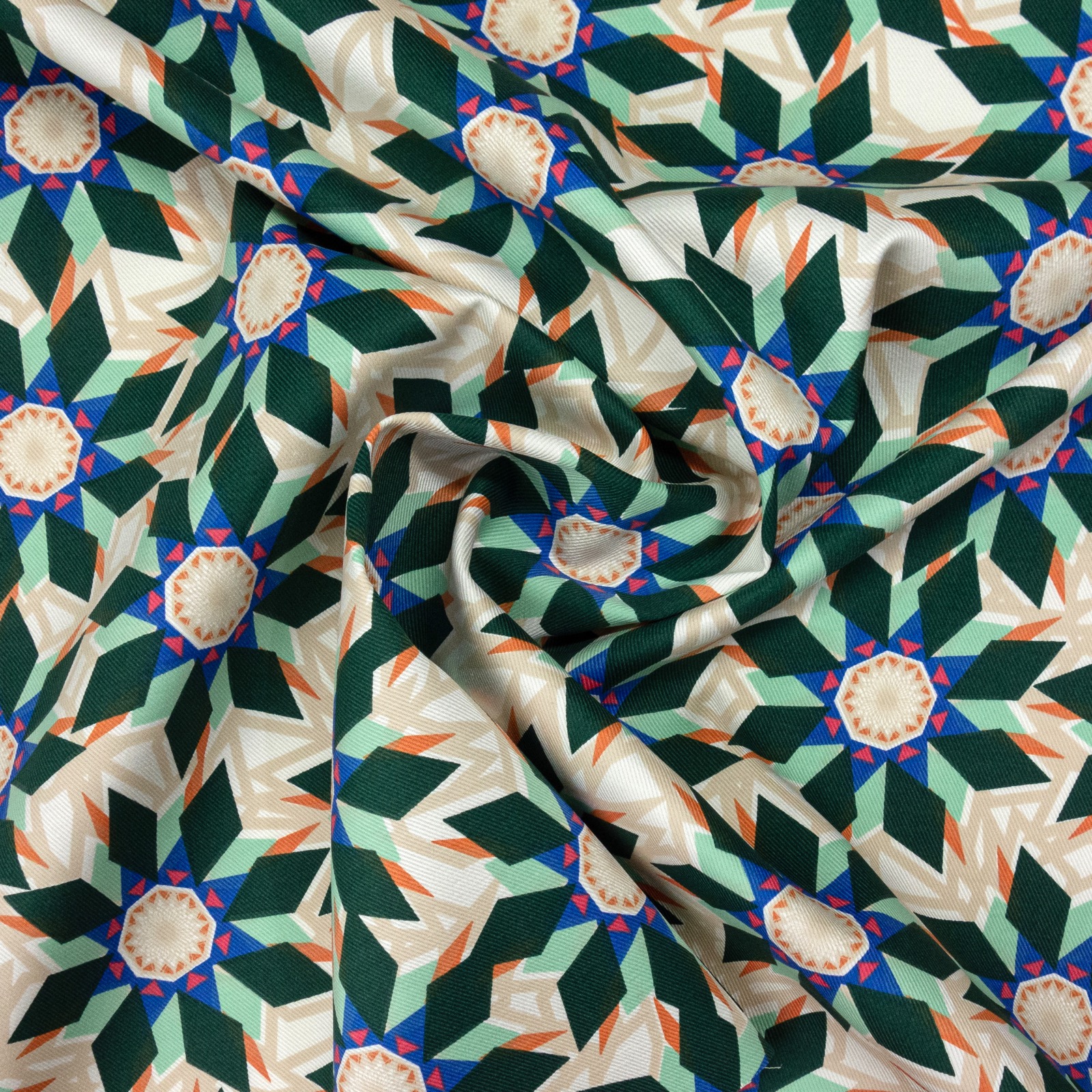 Twill, floral gemustert, beige, grüntöne, blau, orange