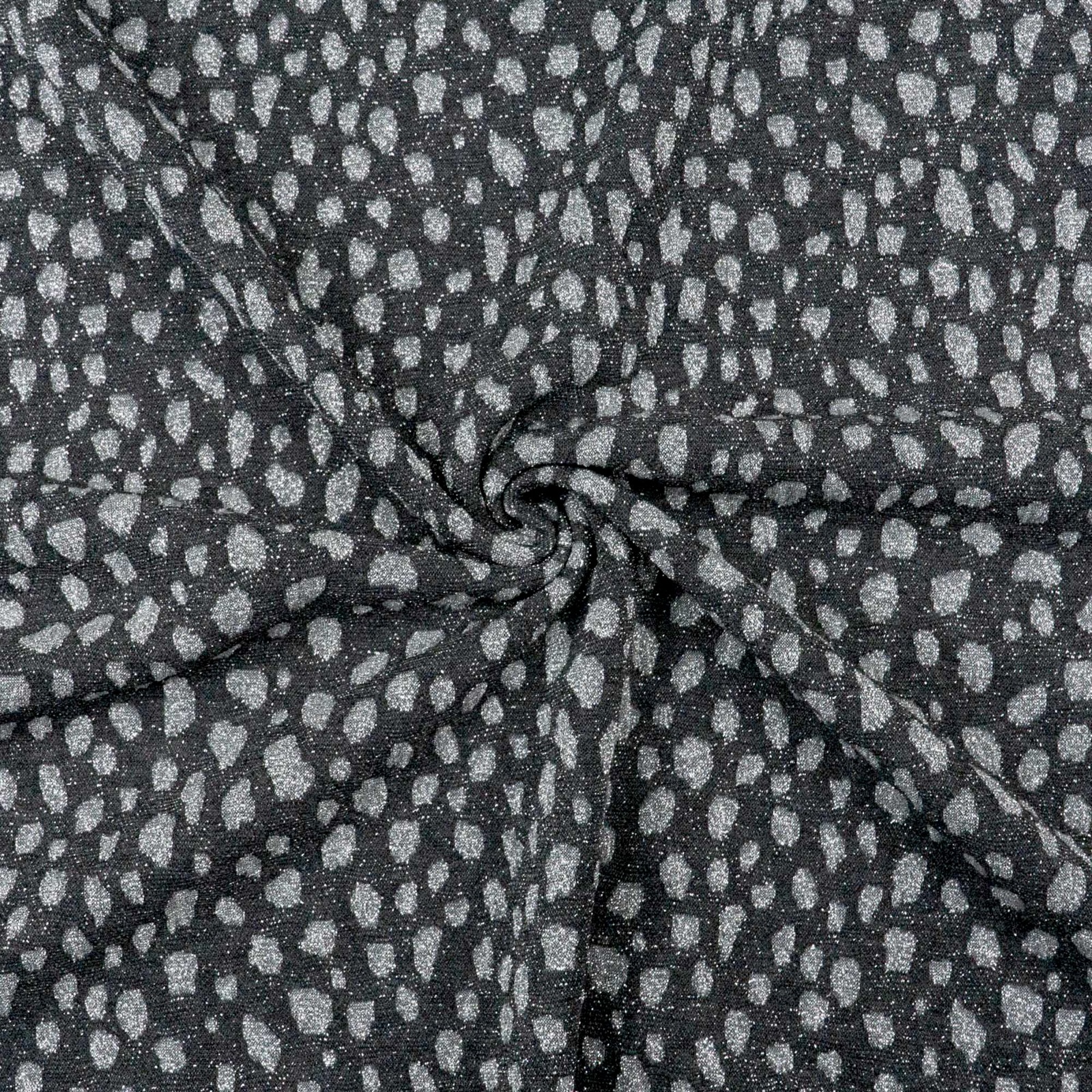 Strickjacquard, Glanzeffekt, Tupfen, schwarz, silber
