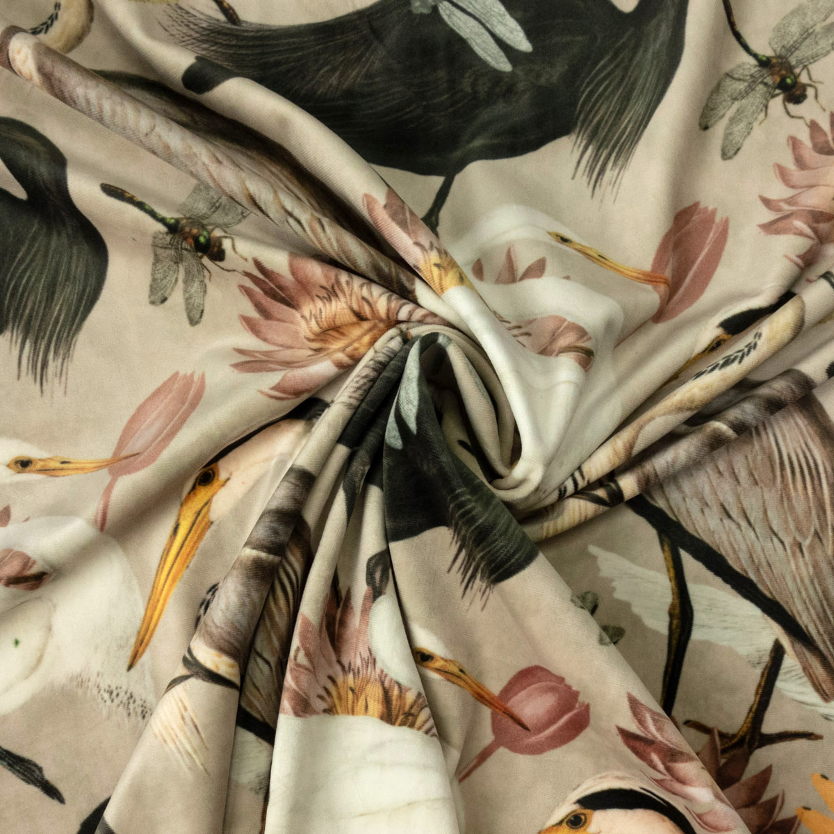 Samt, Vögel, Insekten, beige