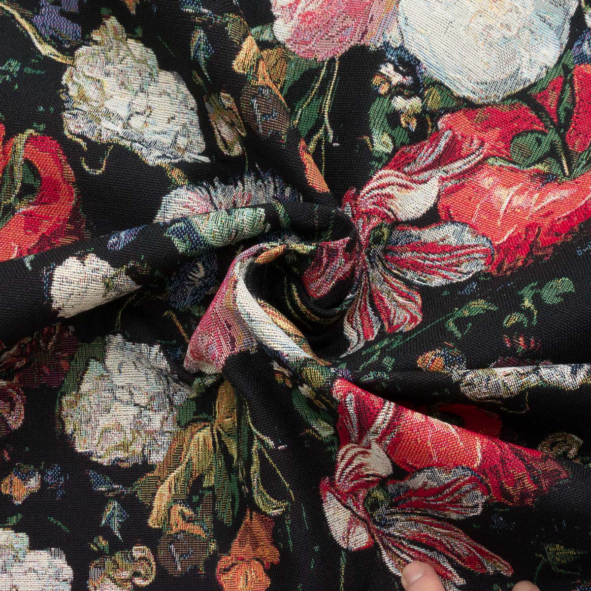 Gobelin, florale Motive, schwarz, beerentöne, cremetöne