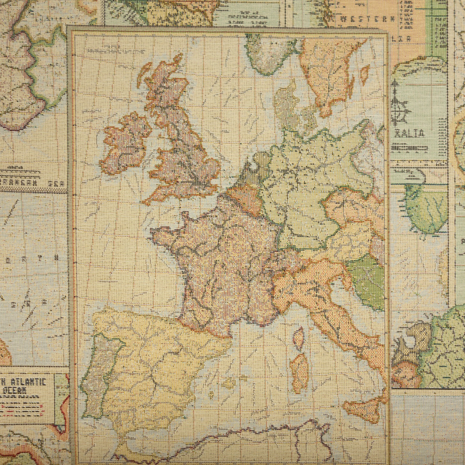 Dekostoff, Gobelin, cremetöne, bordeaux, grüntöne, grafisch gemustert – Bild 5