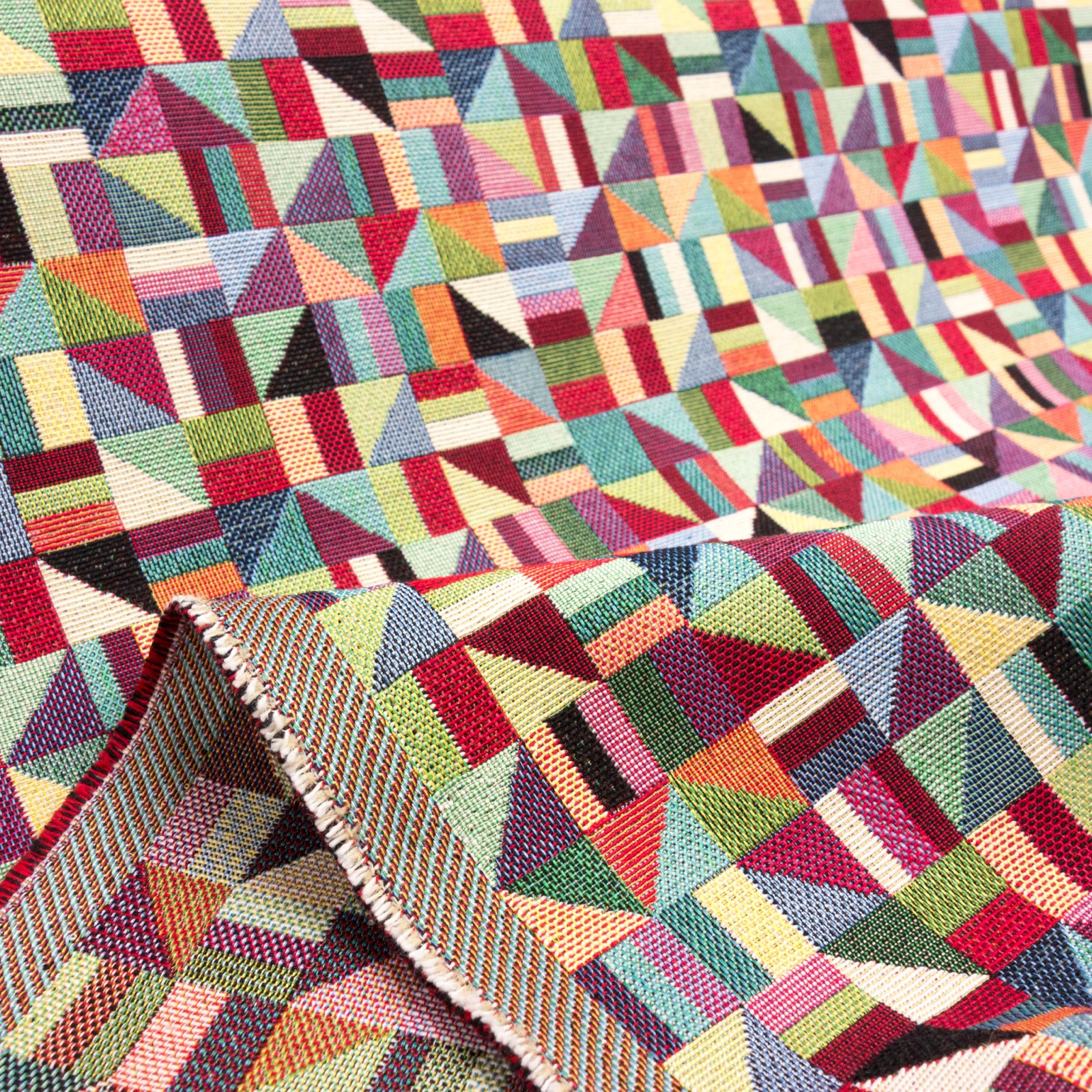 Dekostoff, Gobelin, rottöne, grüntöne, grafisch gemustert – Bild 3