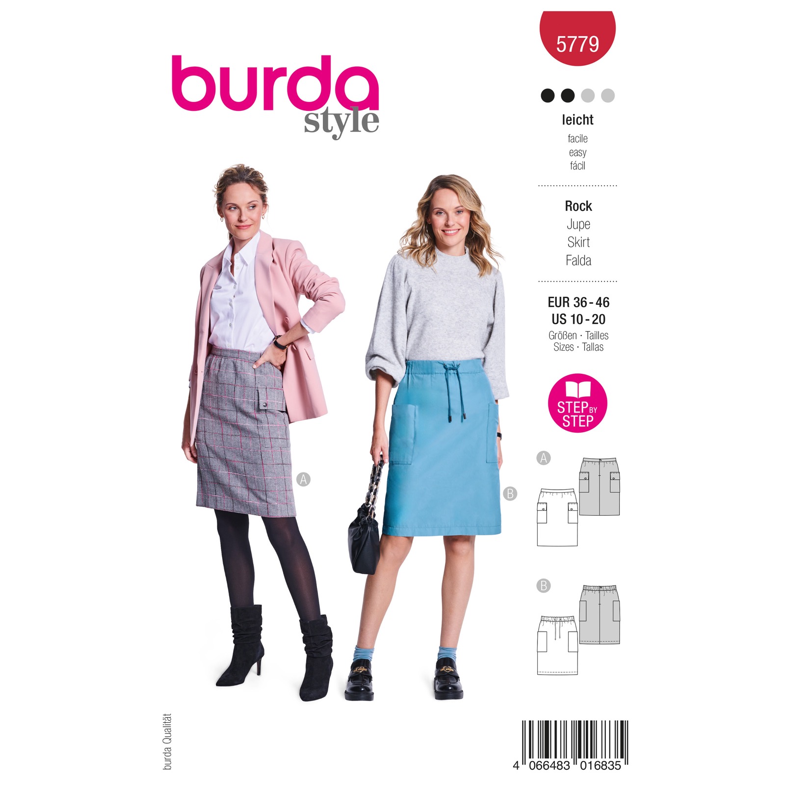 Einzelschnittmuster Burda style, Rock, rot