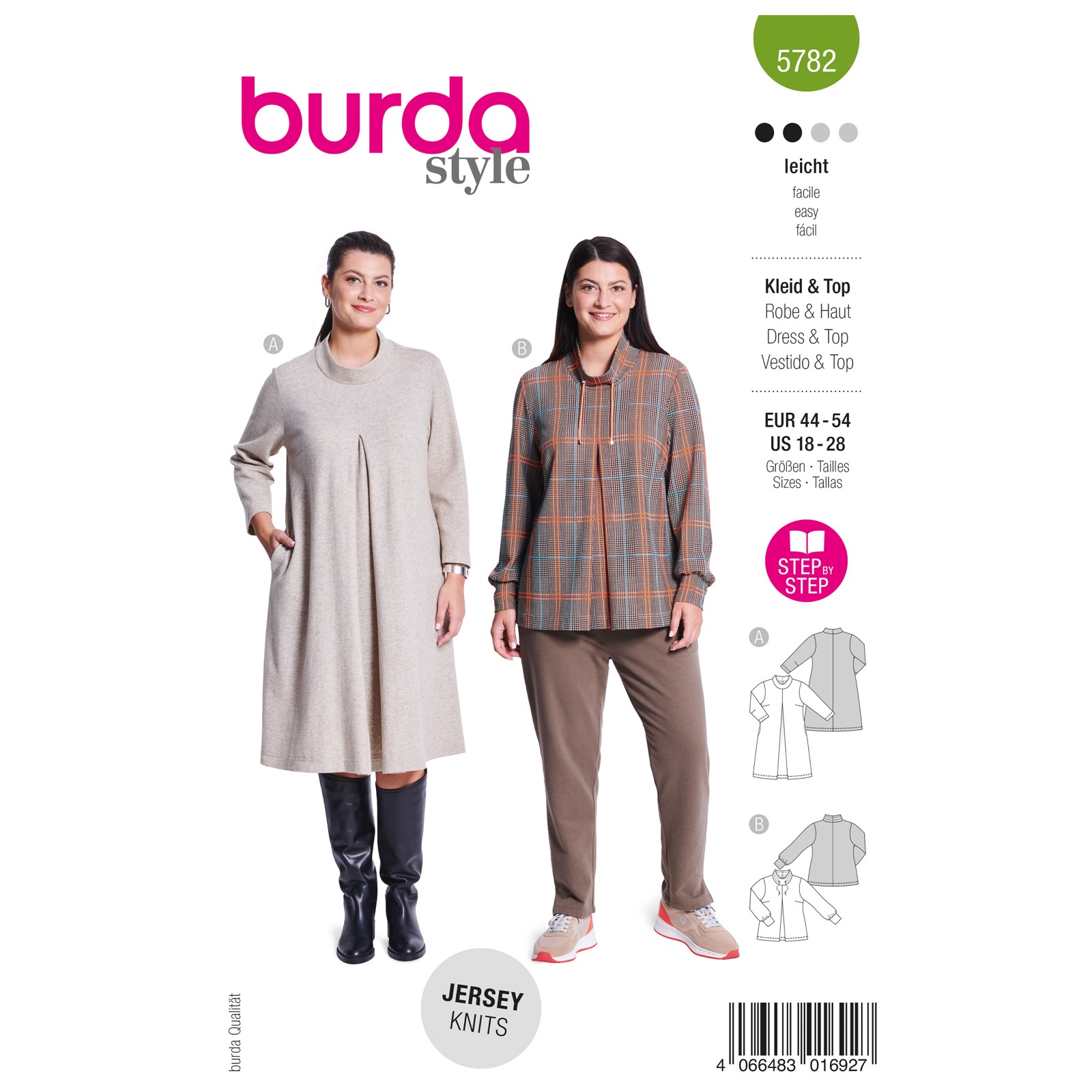Einzelschnittmuster Burda style, Top, Kleid, grün