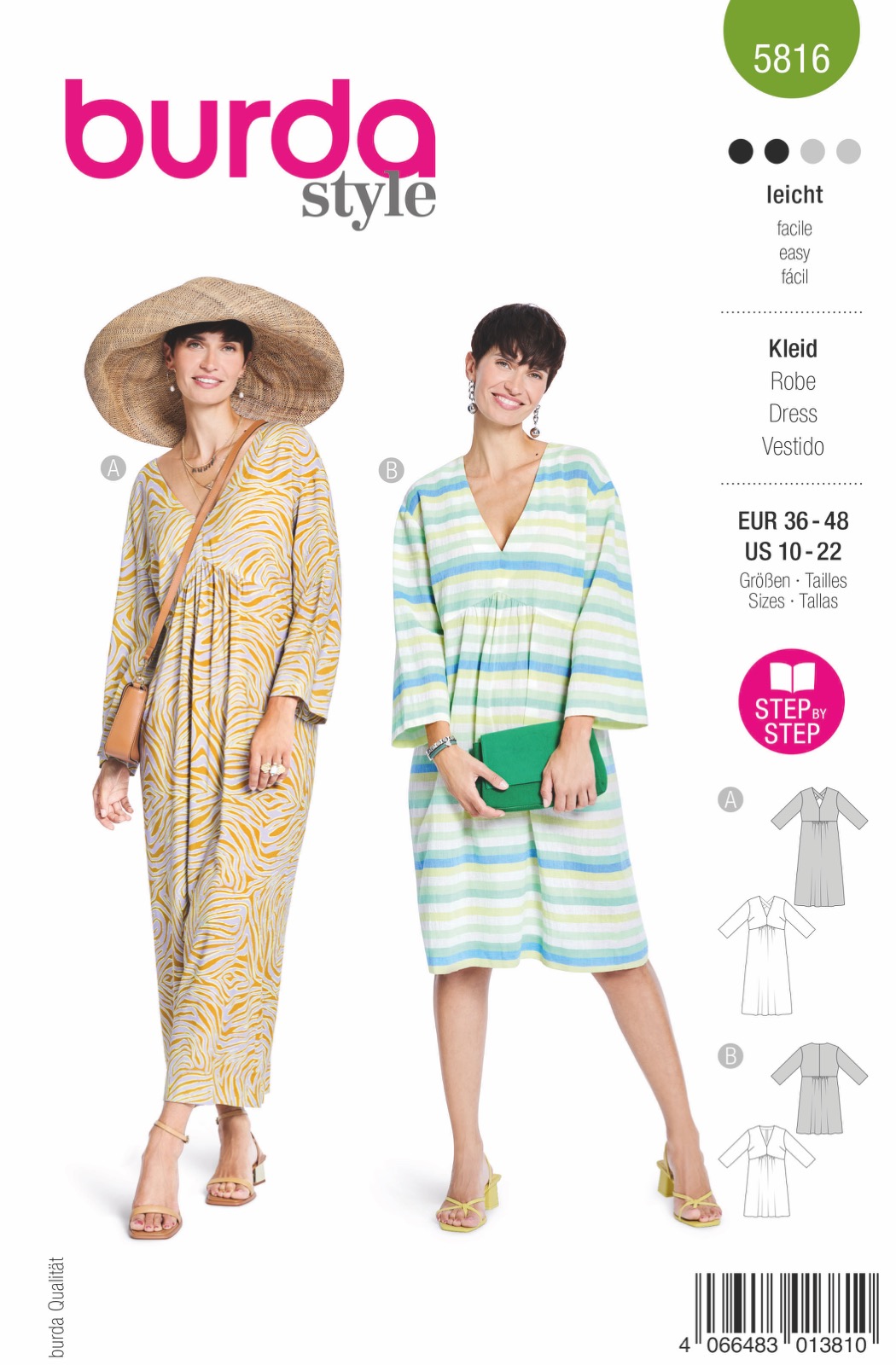Einzelschnittmuster Burda style, Kleid, Grün