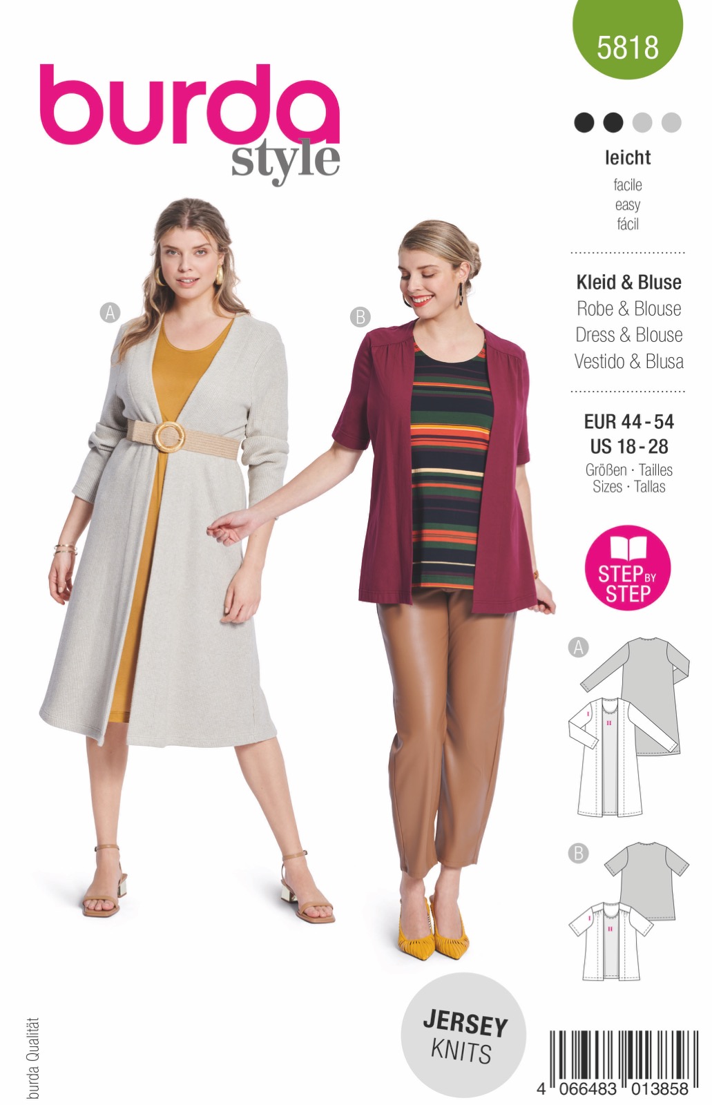 Einzelschnittmuster Burda style, Kleid, Jacke, Grün