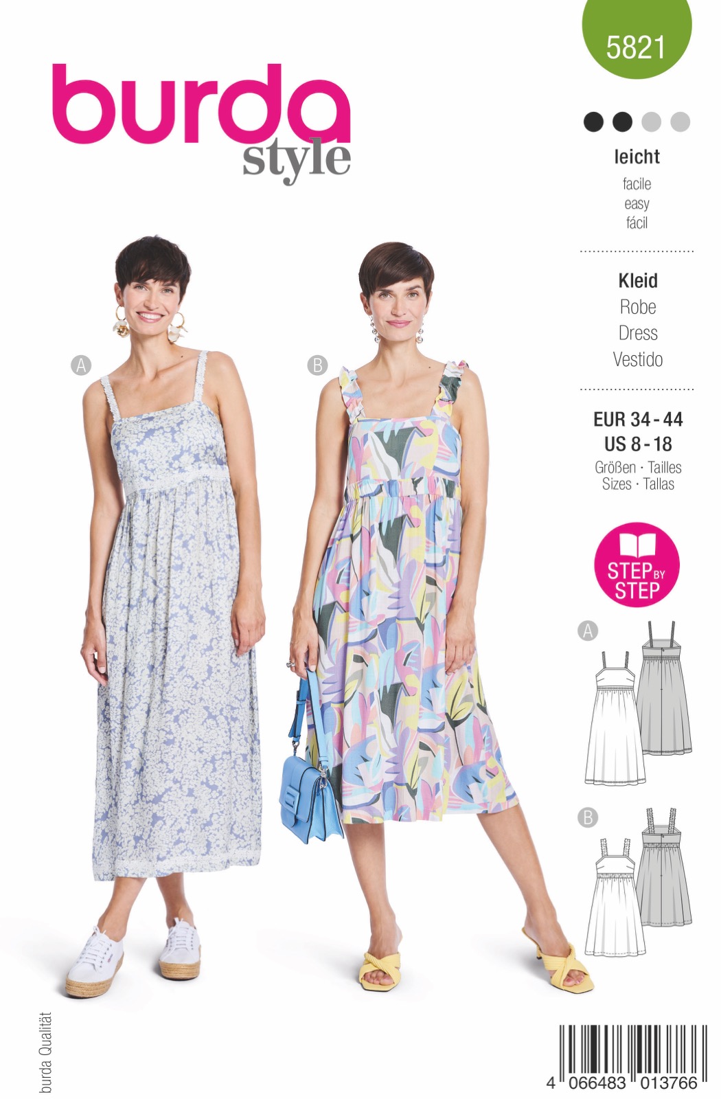 Einzelschnittmuster Burda style, Kleid, Grün