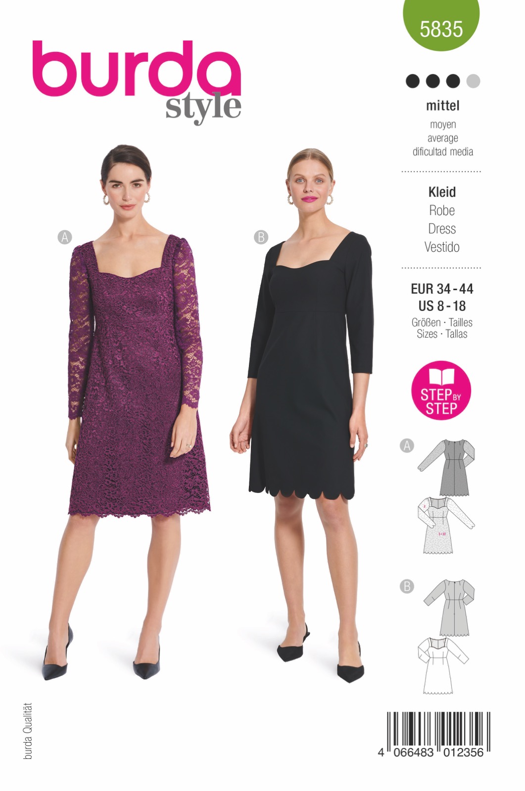 Einzelschnittmuster Burda style, Kleid, Grün