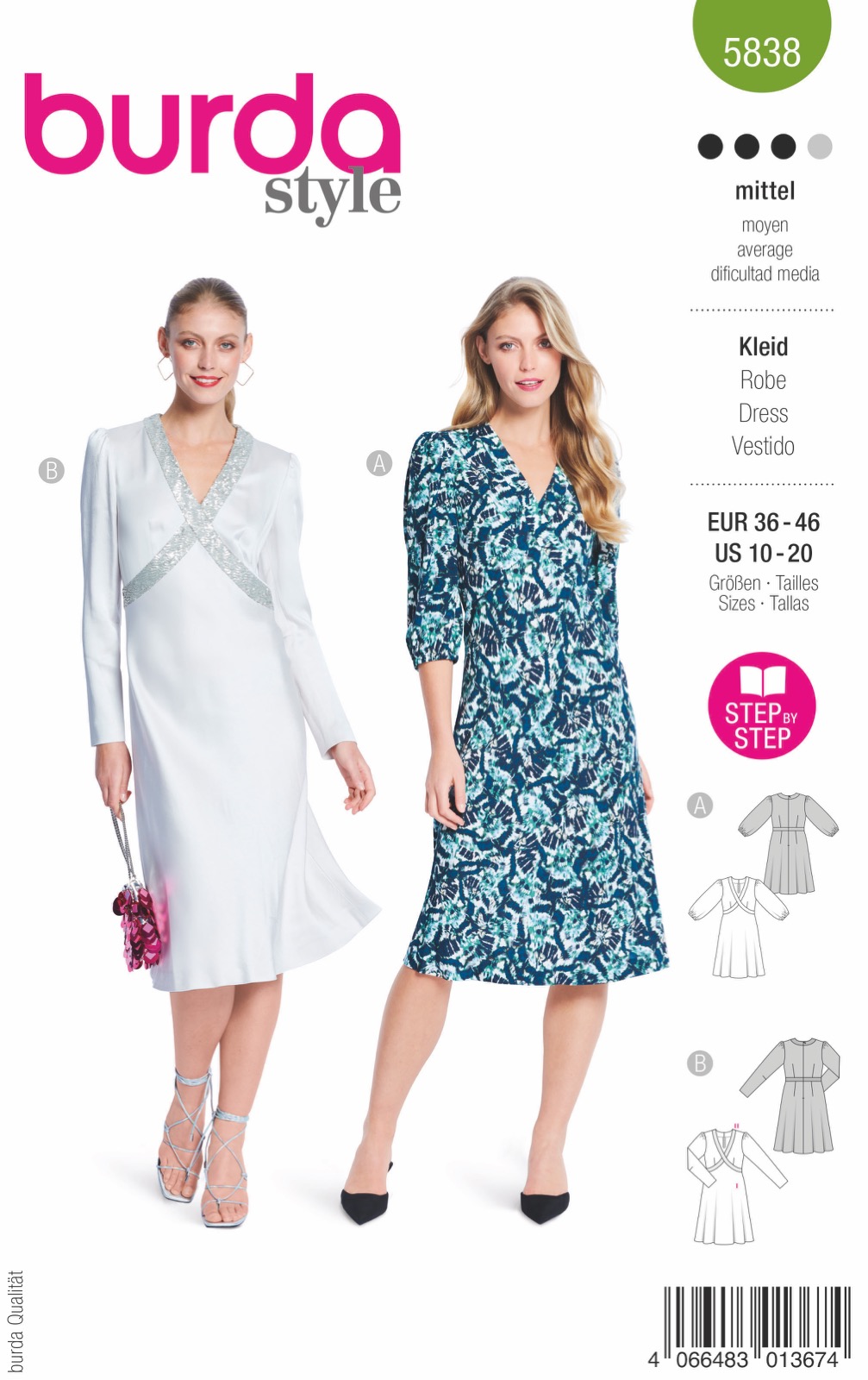 Einzelschnittmuster Burda style, Kleid, Grün