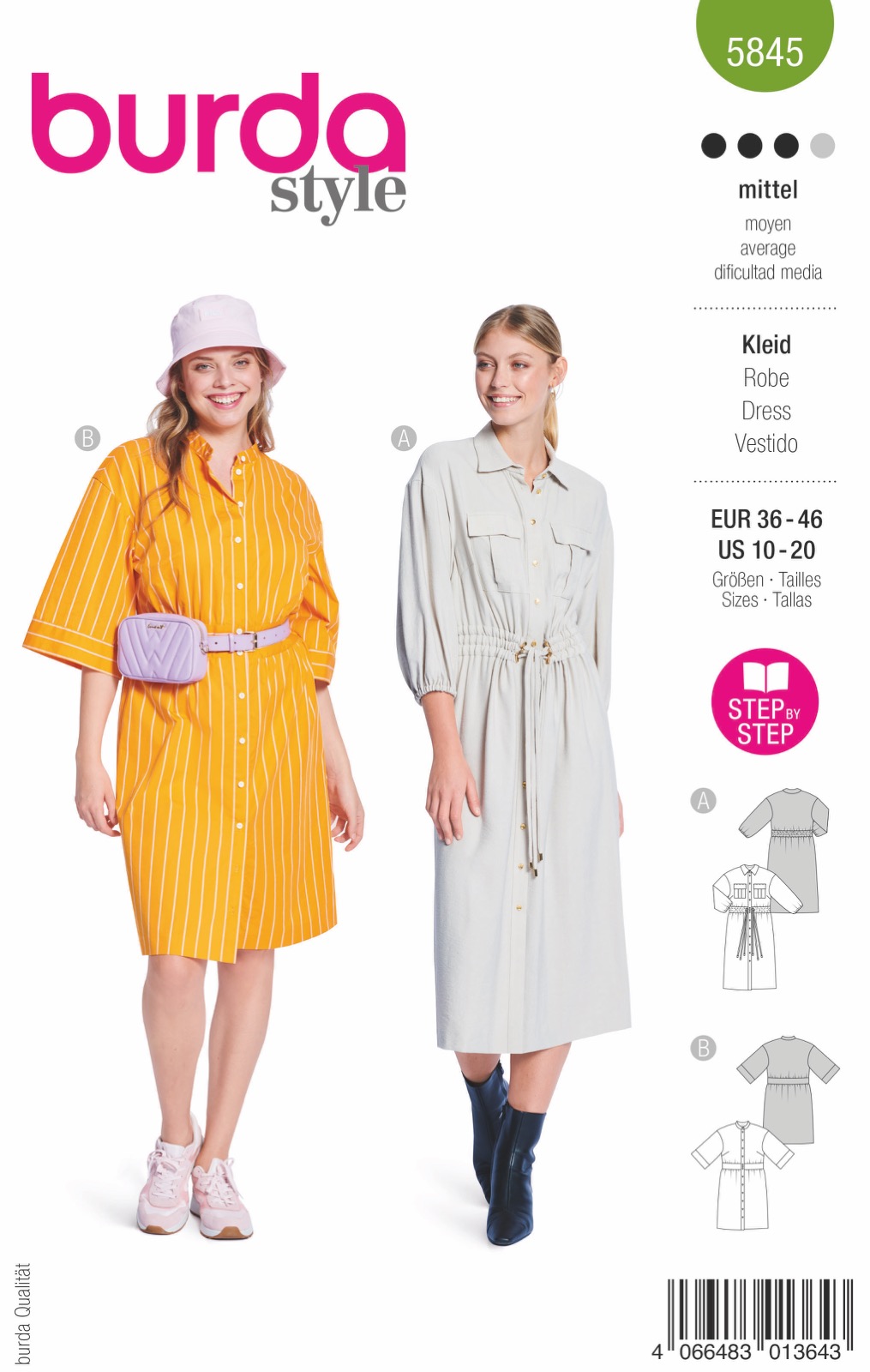 Einzelschnittmuster Burda style, Kleid, Grün