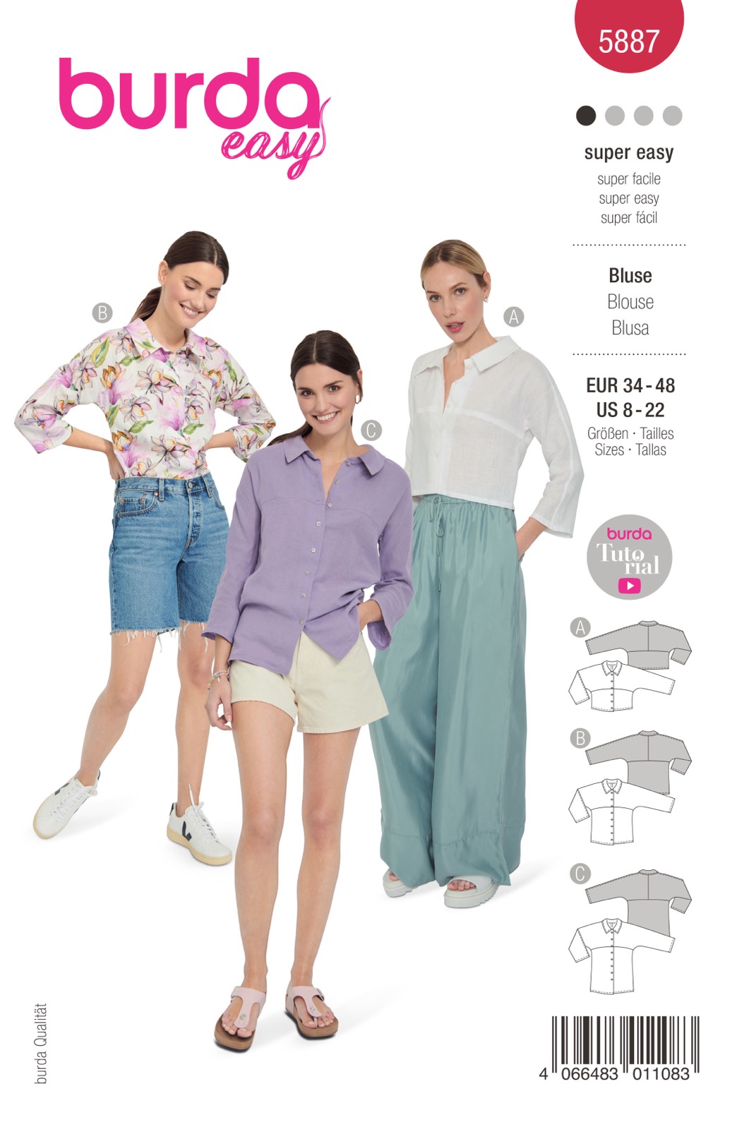 Einzelschnittmuster Burda easy, Top, Rot