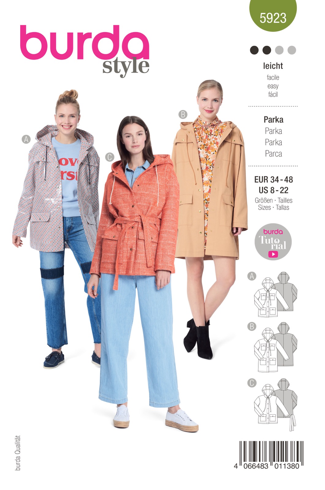 Einzelschnittmuster Burda style, Jacke, Grün