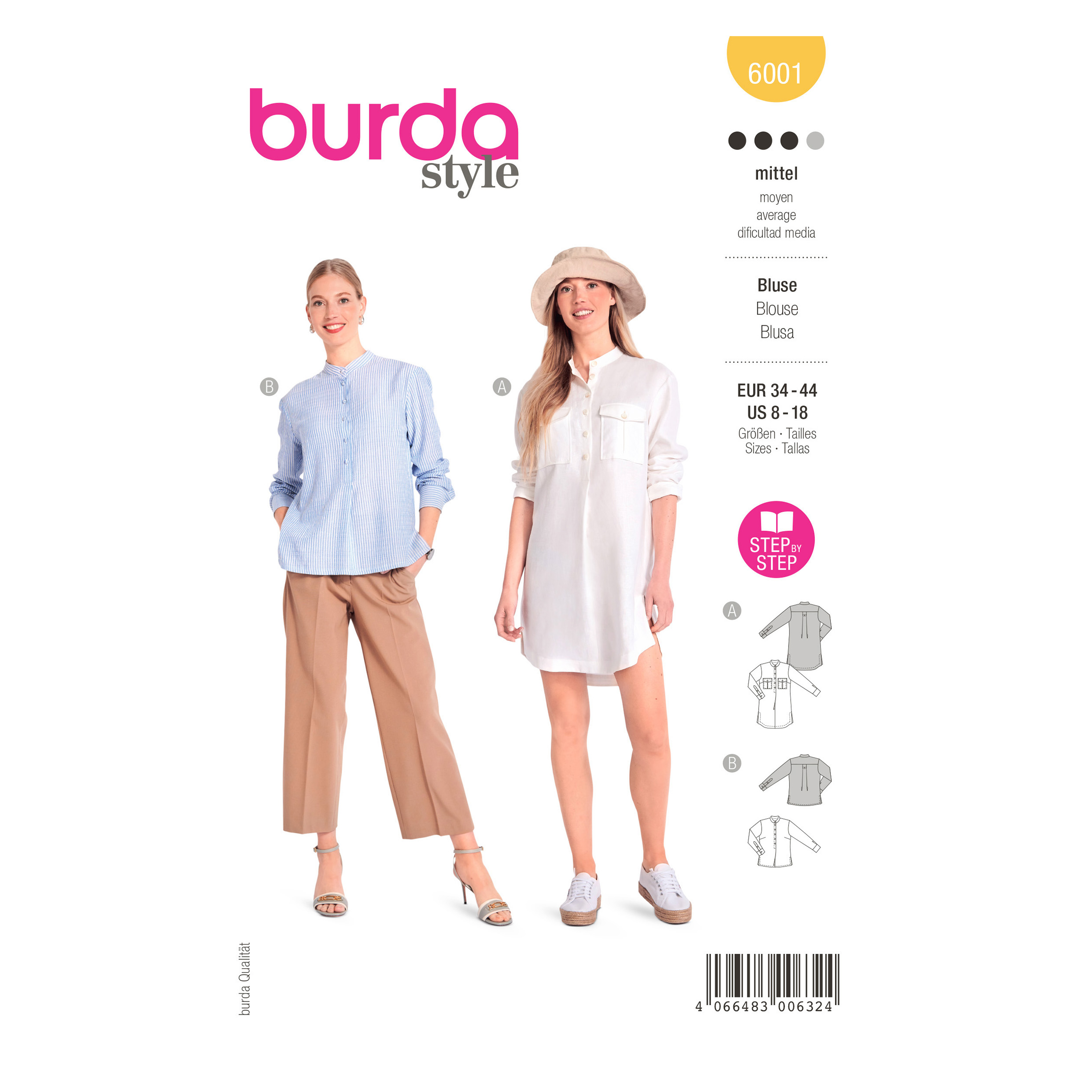Einzelschnittmuster Burda style, Top, Gelb