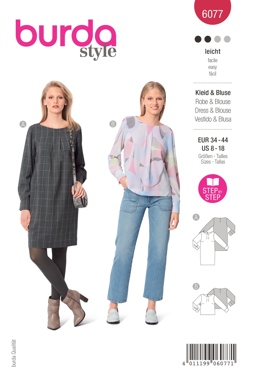 Einzelschnittmuster Burda style, Kleid, Top, Rot
