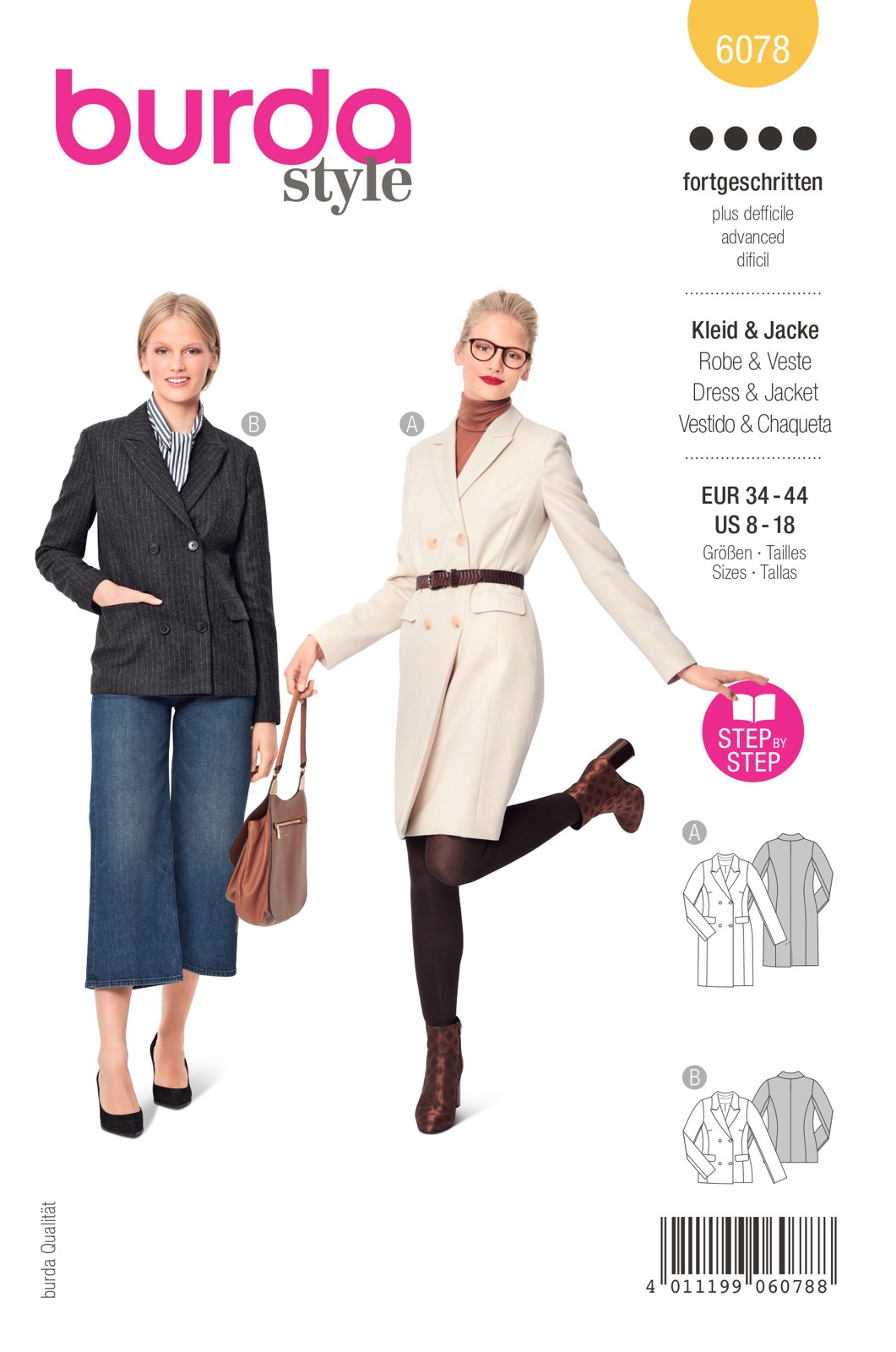 Einzelschnittmuster Burda style, Kleid, Jacke, Gelb