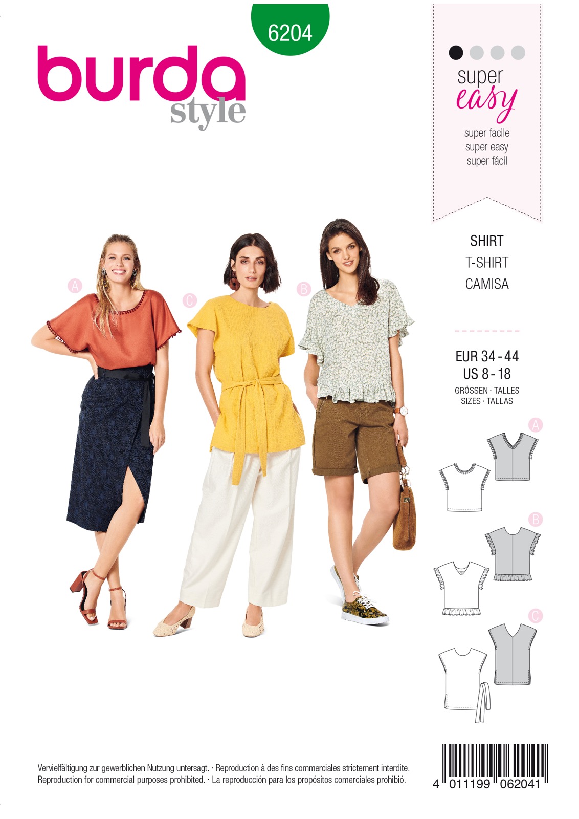 Einzelschnittmuster Burda style, Top, Grün