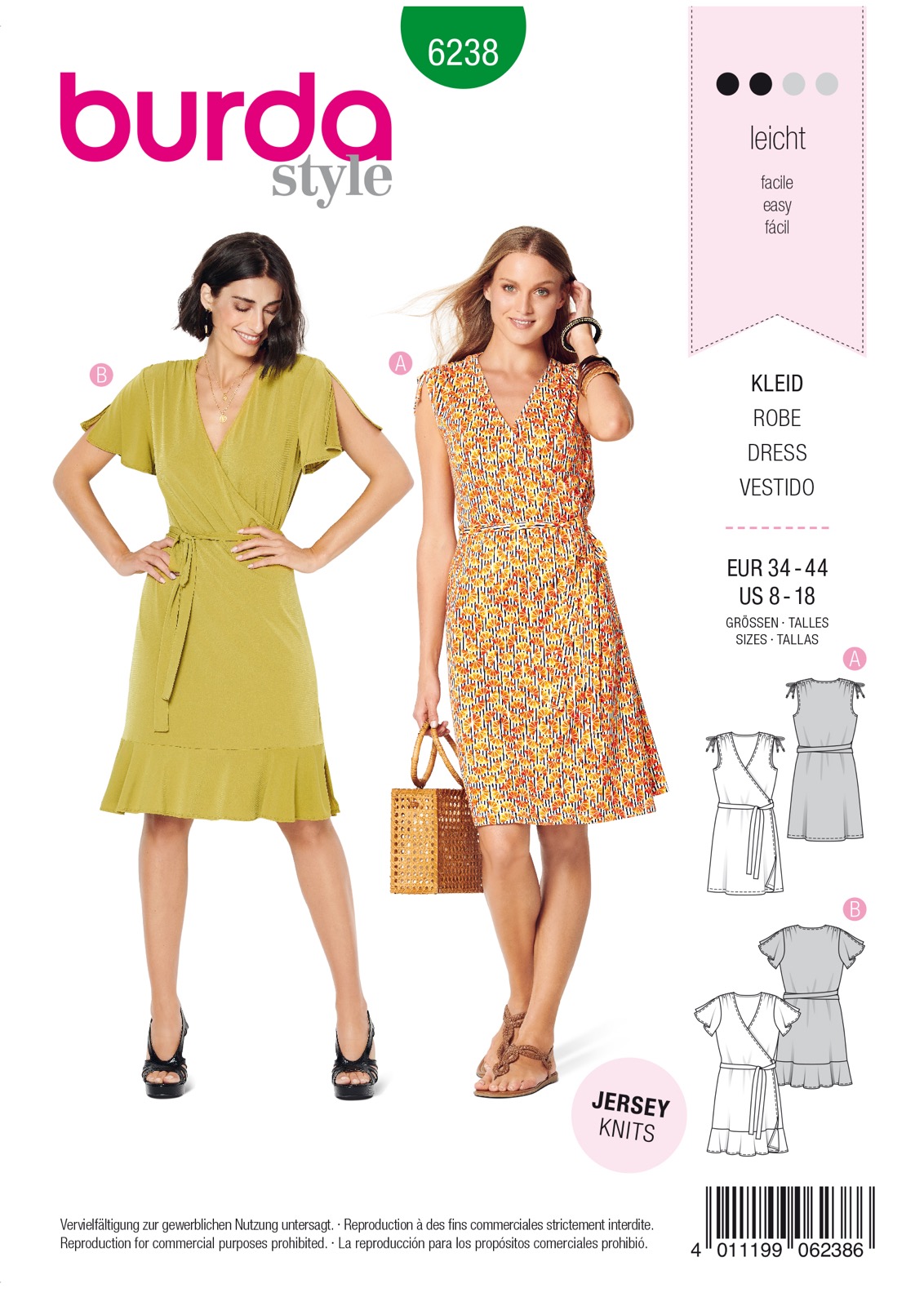 Einzelschnittmuster Burda style, Kleid, Grün