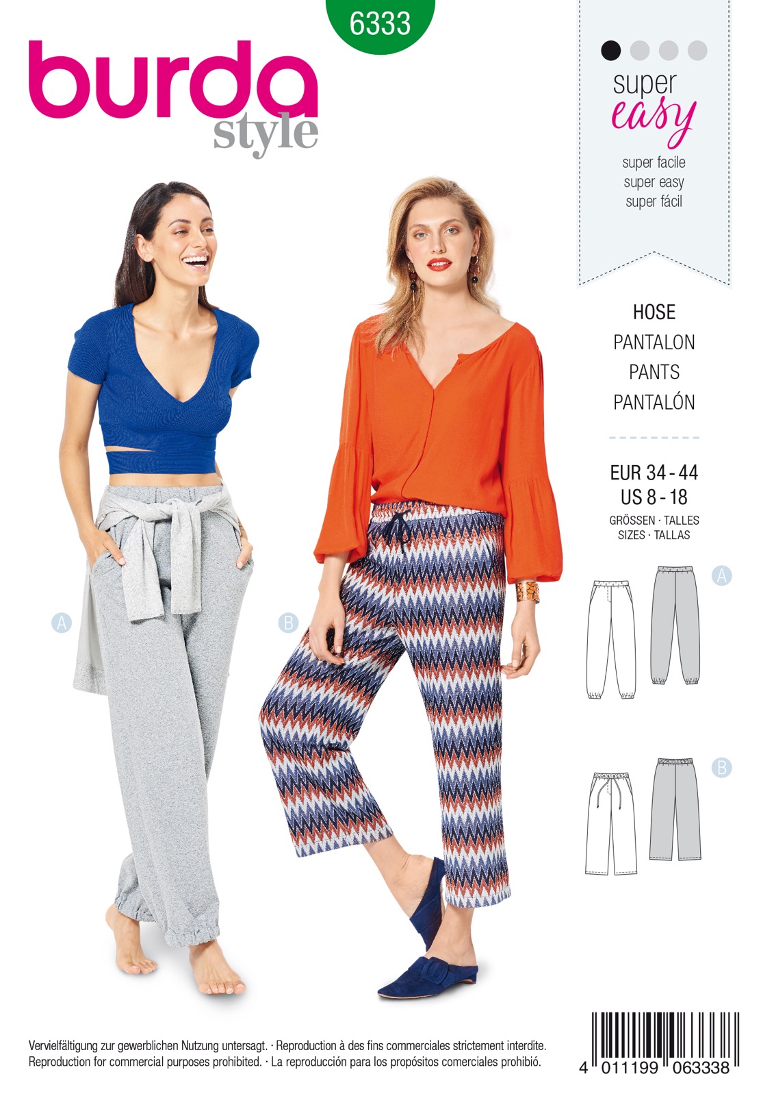 Einzelschnittmuster Burda style, Hose, Grün