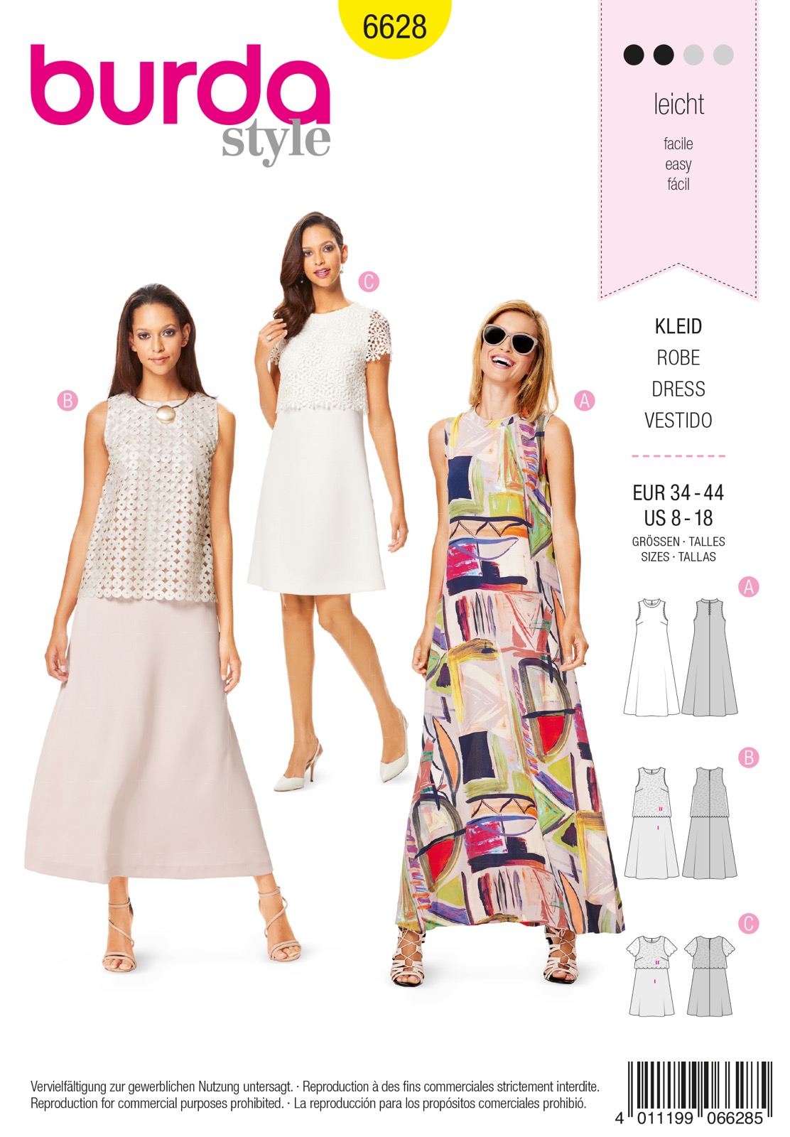 Einzelschnittmuster Burda style, Kleid, Gelb