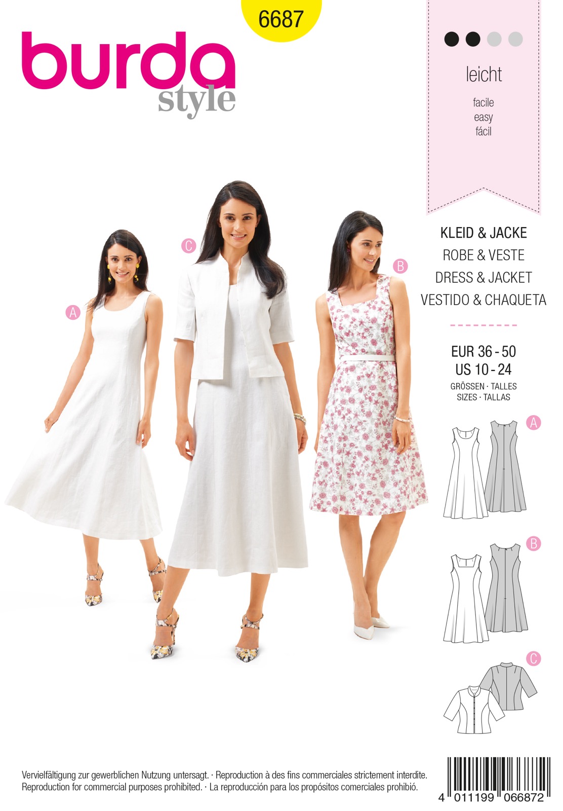 Einzelschnittmuster Burda style, Kleid, Jacke, Gelb