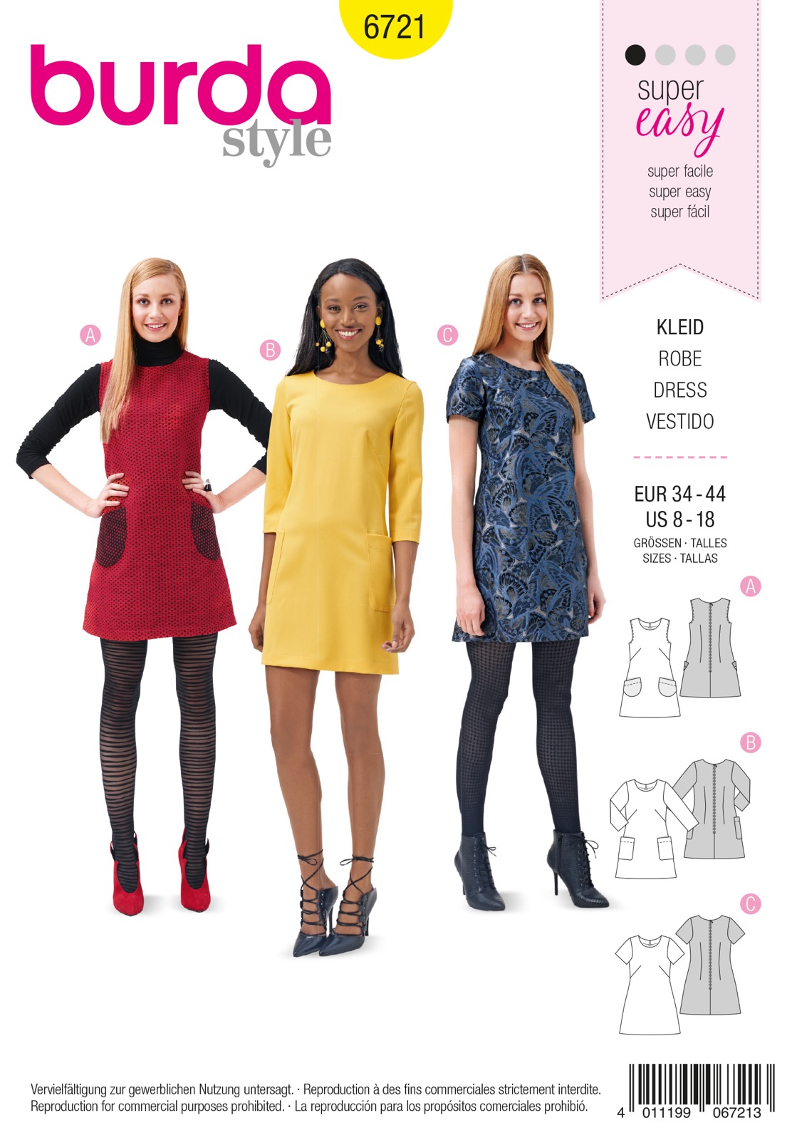 Einzelschnittmuster Burda style, Kleid, Gelb