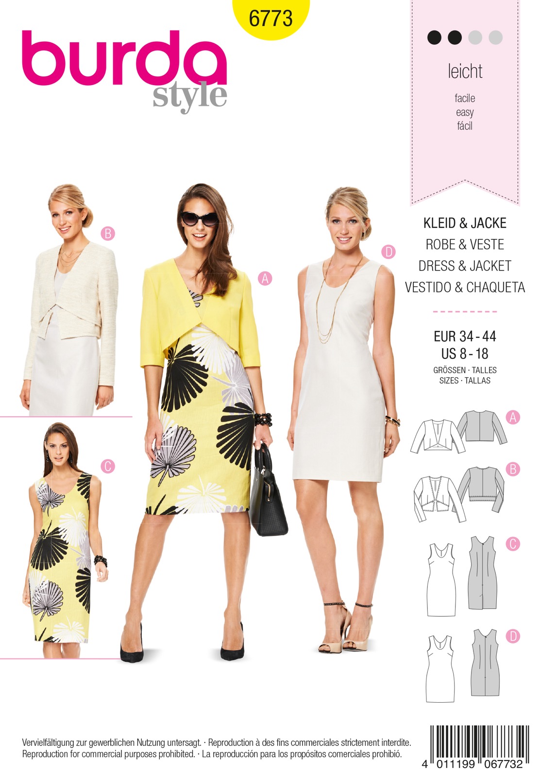 Einzelschnittmuster Burda style, Kleid, Jacke, Gelb