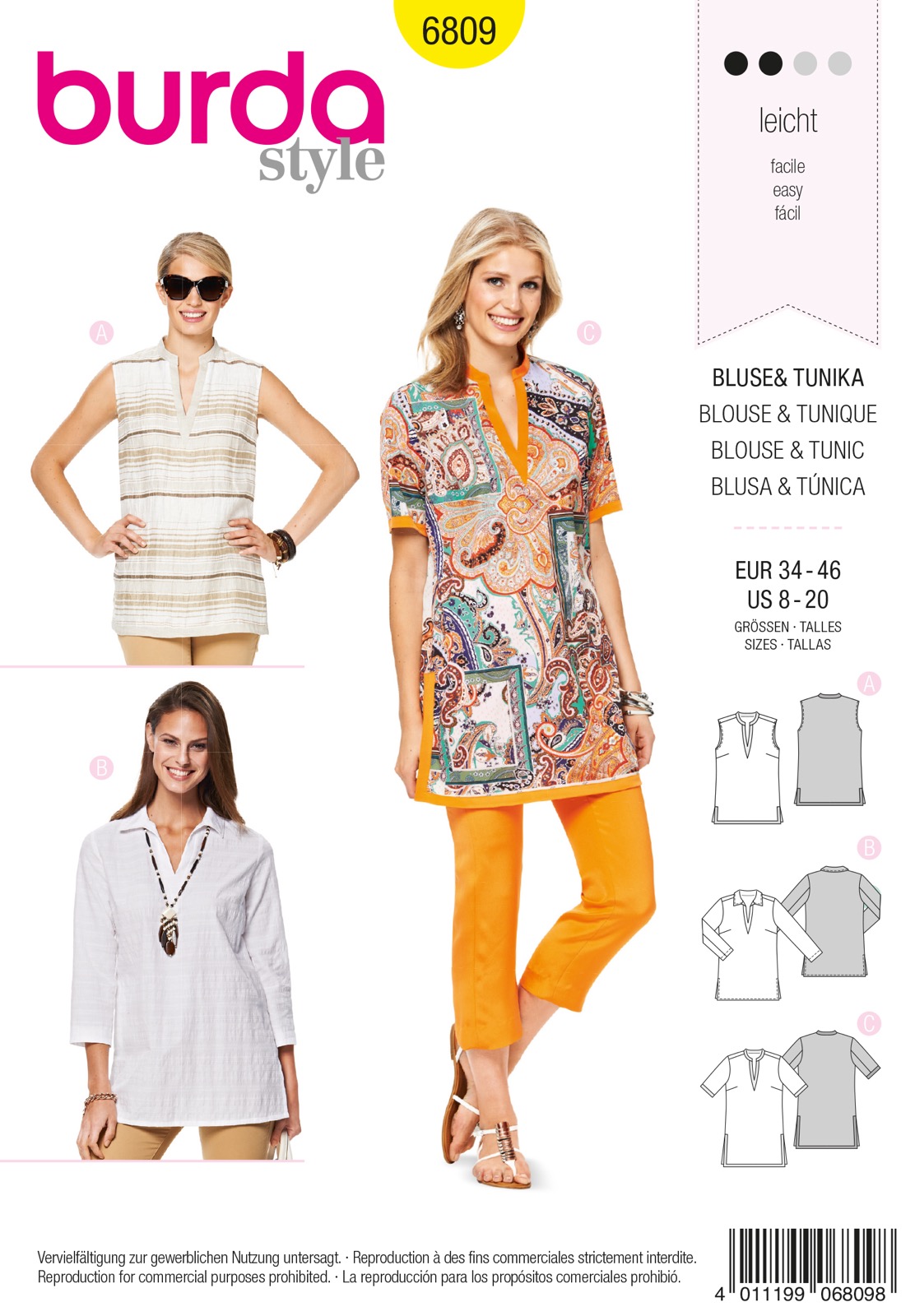 Einzelschnittmuster Burda style, Top, Gelb