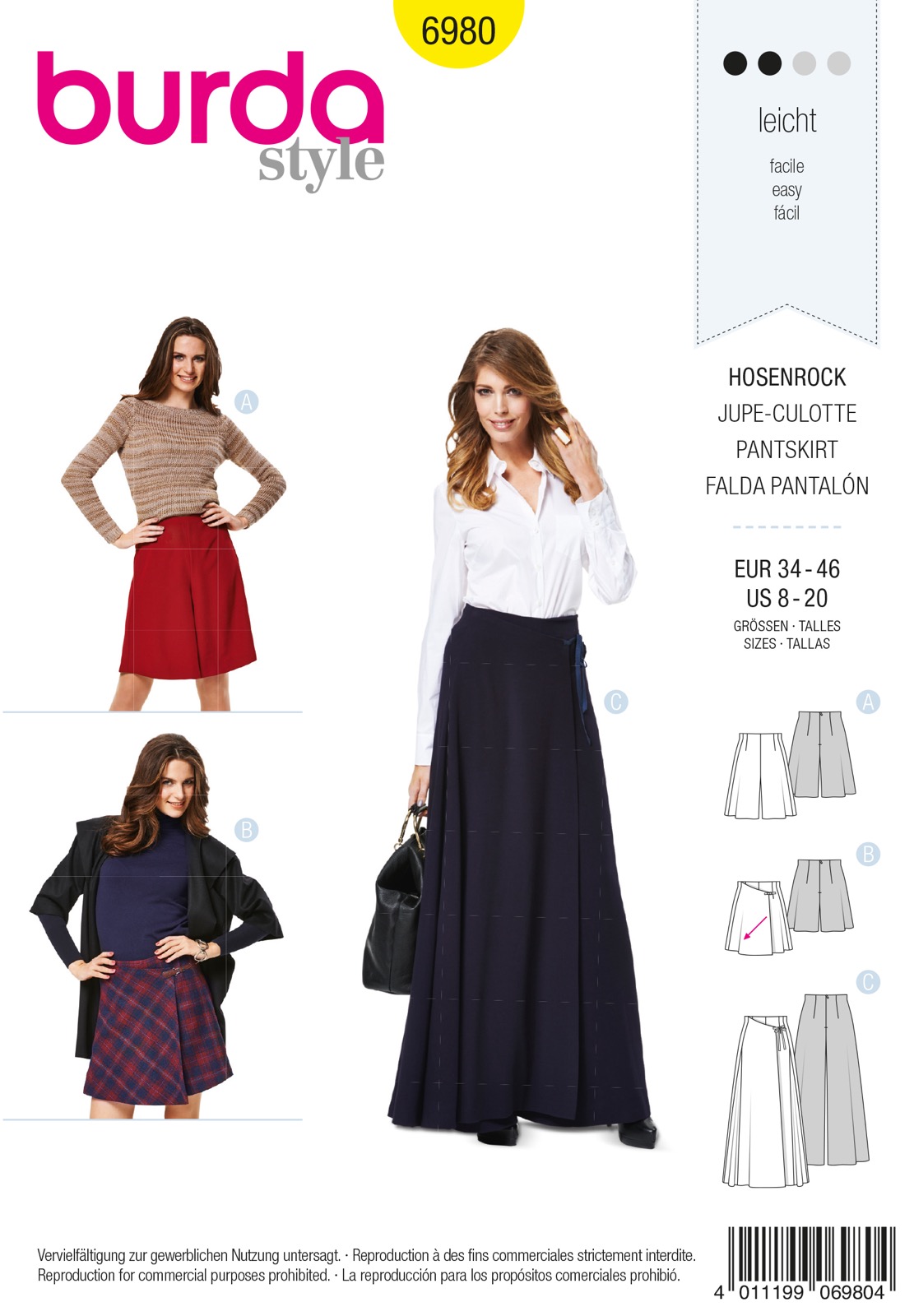 Einzelschnittmuster Burda style, Rock, Hose, Gelb