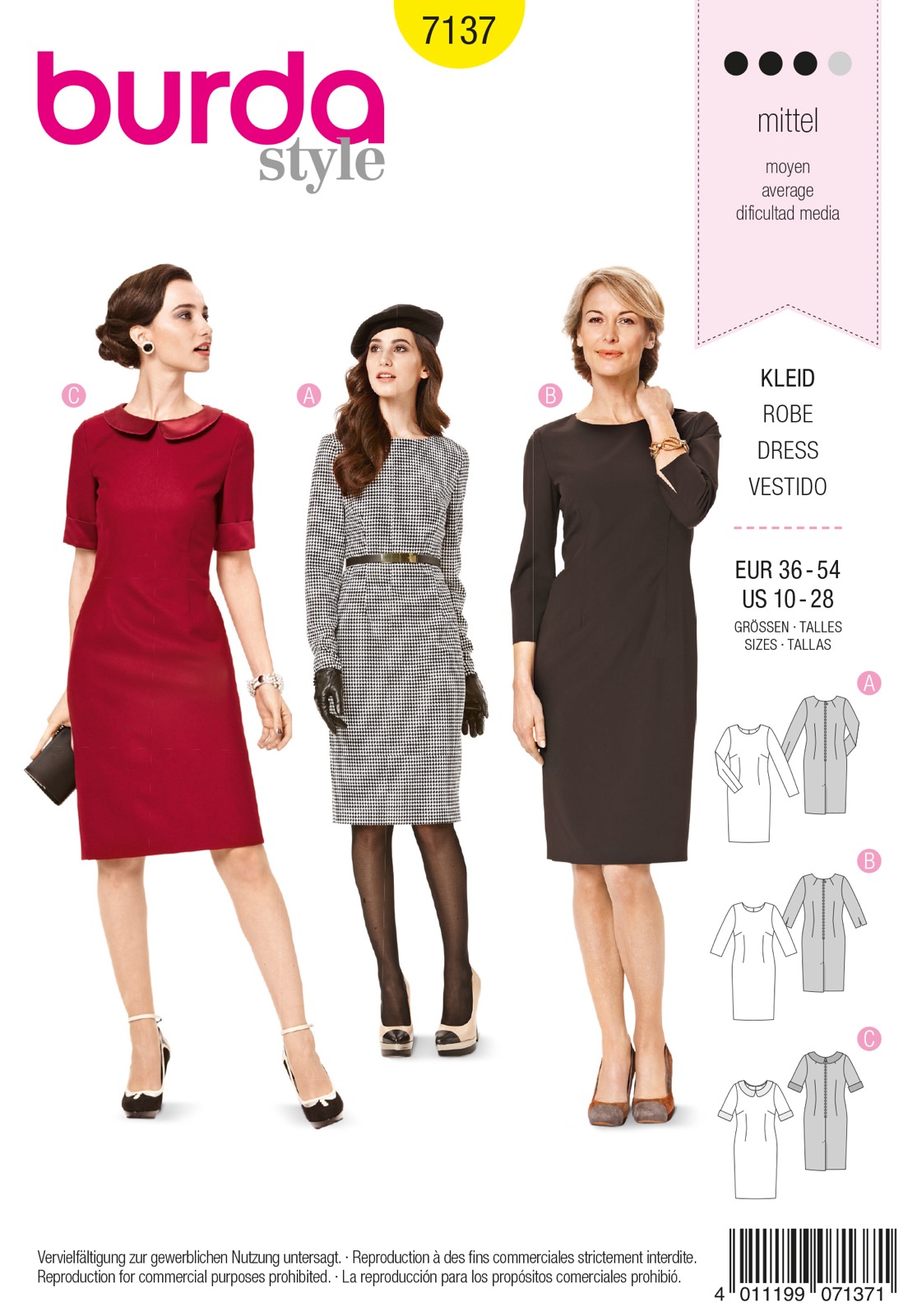 Einzelschnittmuster Burda style, Kleid, Gelb