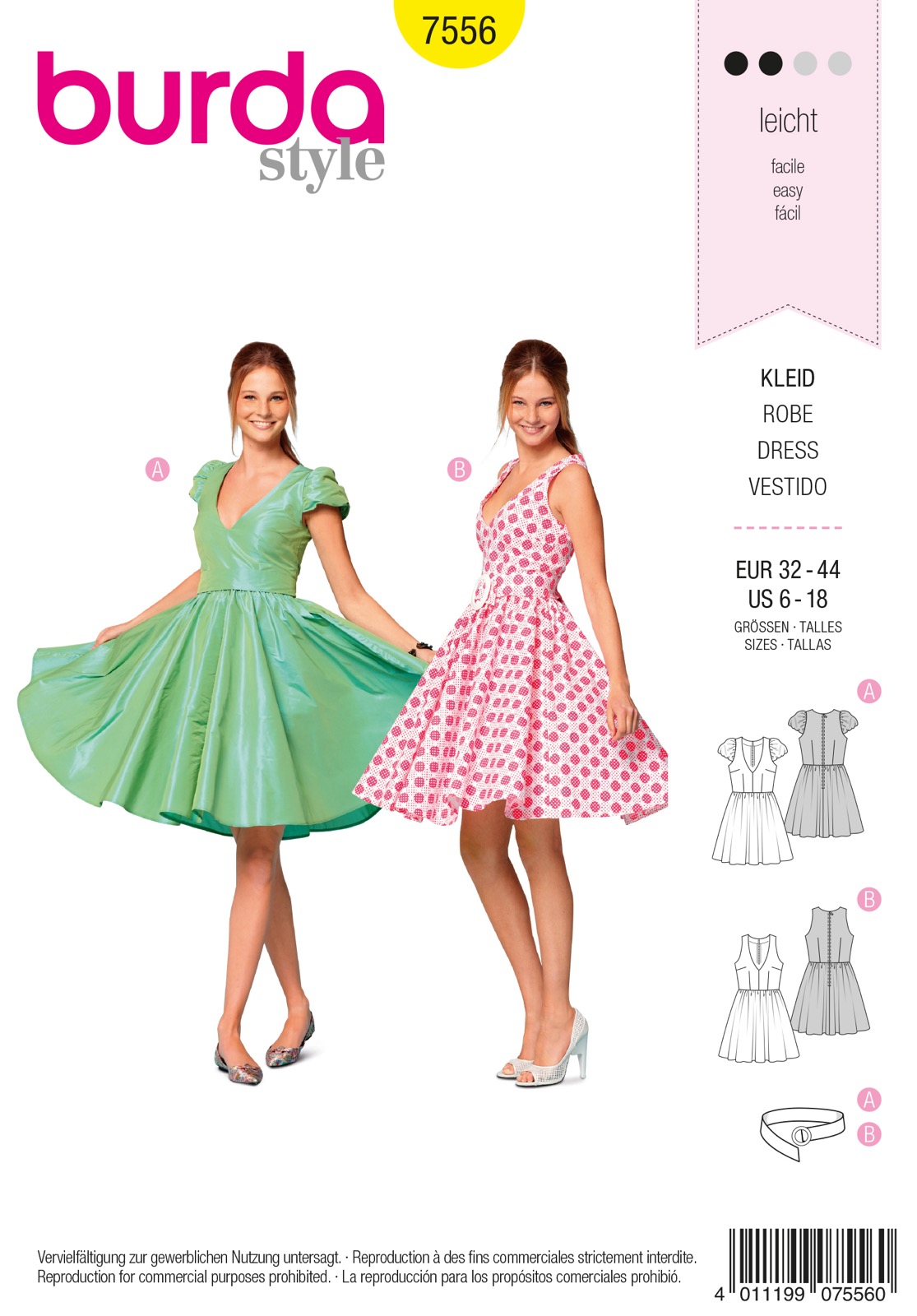 Einzelschnittmuster Burda style, Kleid, Gelb