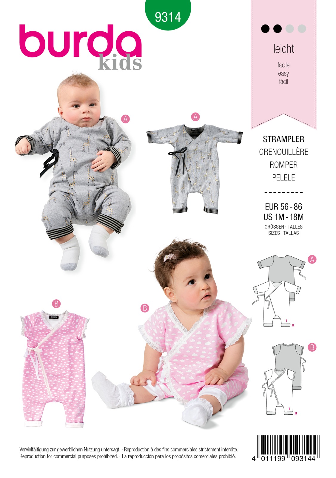 Einzelschnittmuster Burda kids, Jumpsuit, Baby, Grün