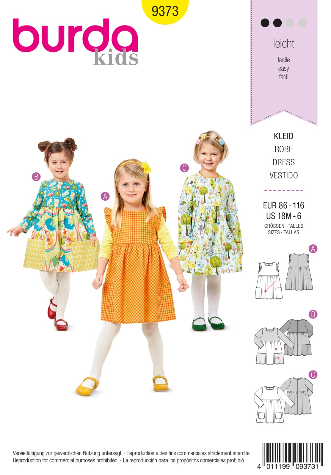 Einzelschnittmuster Burda kids, Kleid, Gelb