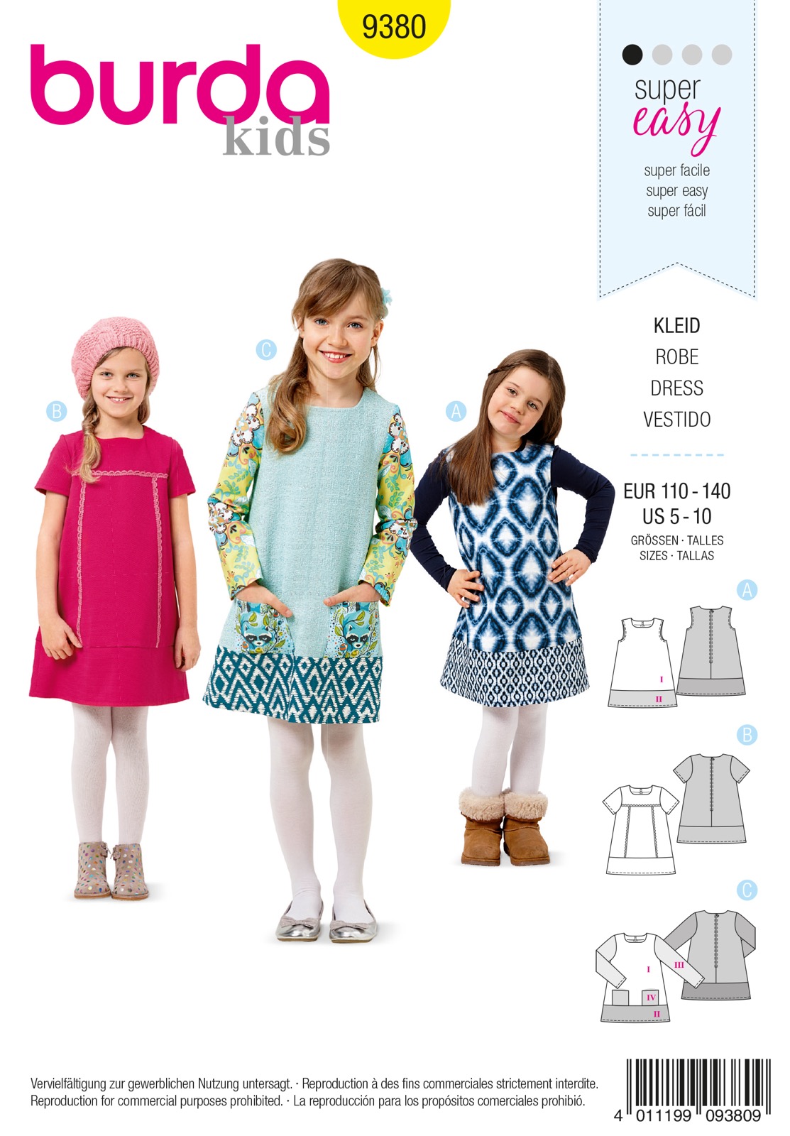 Einzelschnittmuster Burda kids, Kleid, Gelb