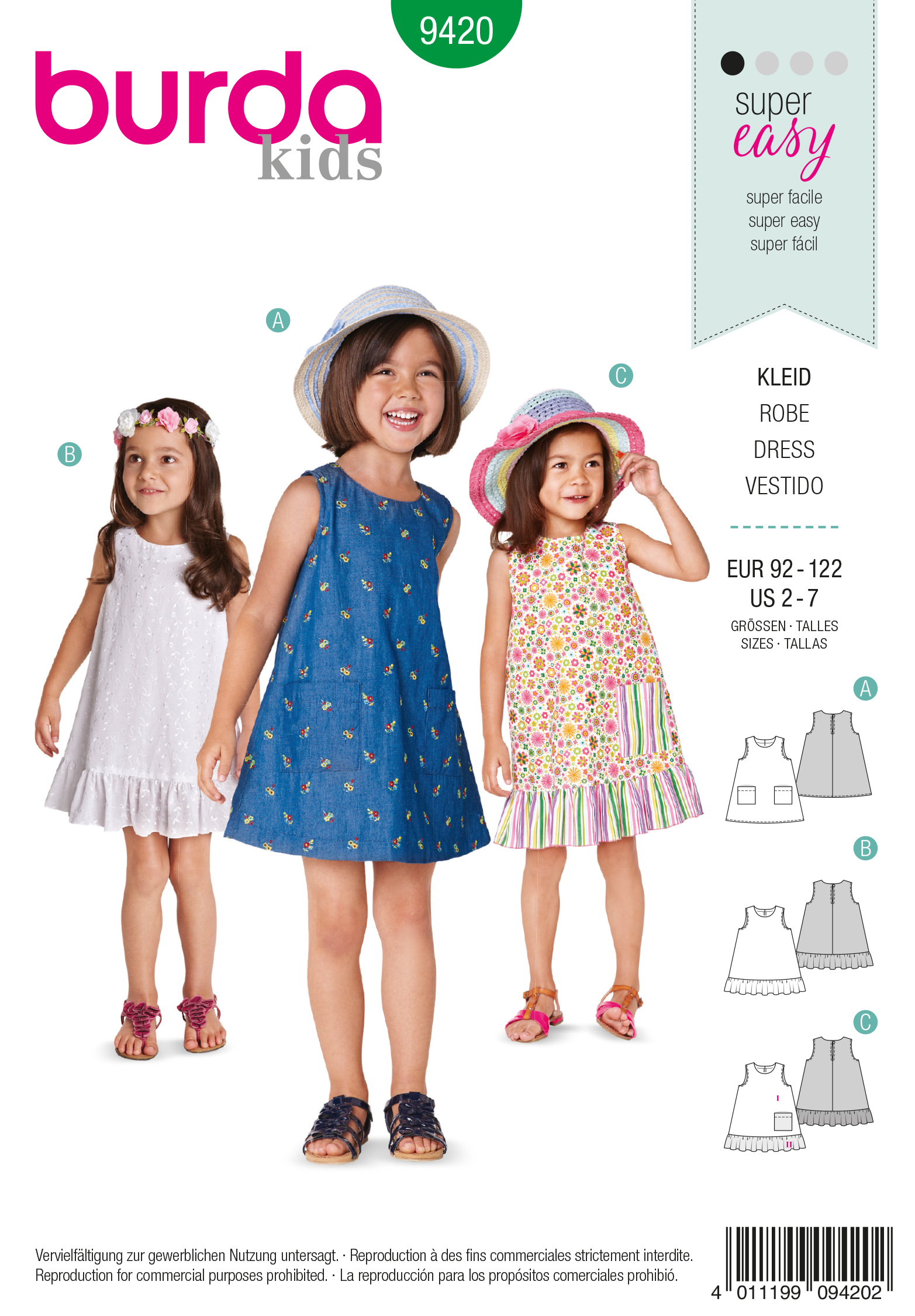Einzelschnittmuster Burda kids, Kleid, Grün