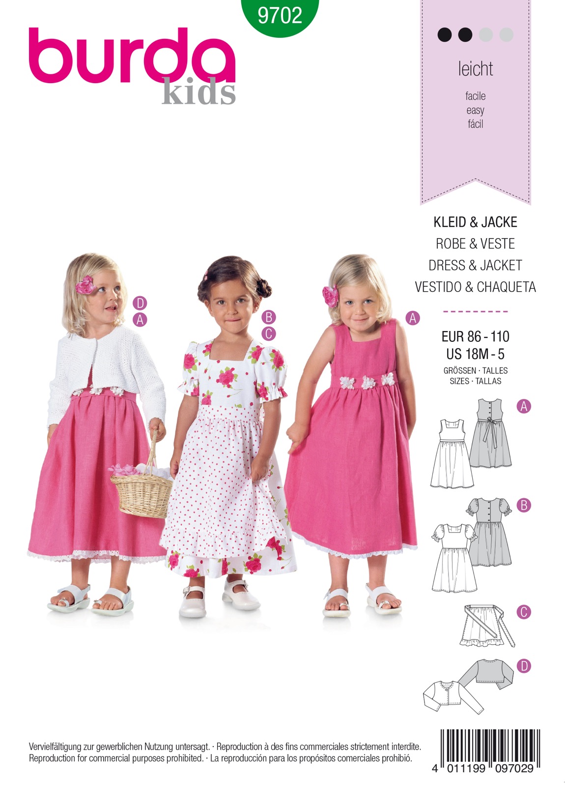 Einzelschnittmuster Burda kids, Kleid, Jacke, Grün