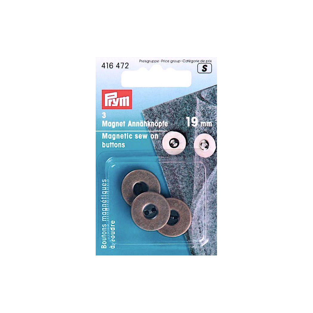 Magnet-Annähknöpfe, Altmessing, 19 mm